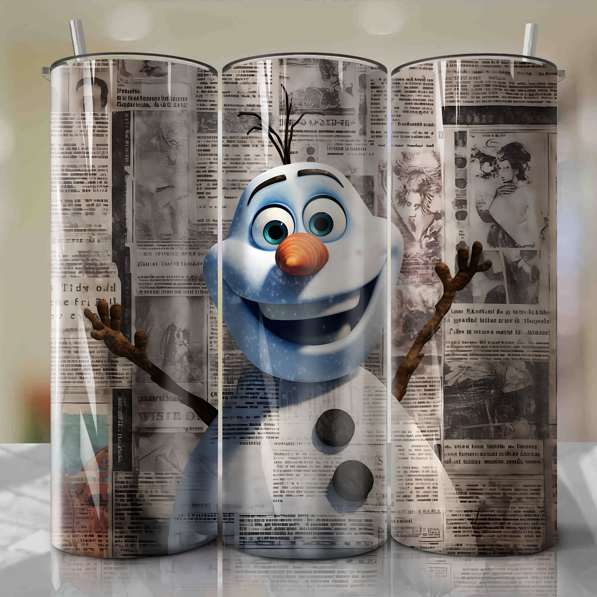 Olaf cartoon | Newspaper | Wrap PNG Skinny Tumbler 20oz | Sublimation | Digital Download