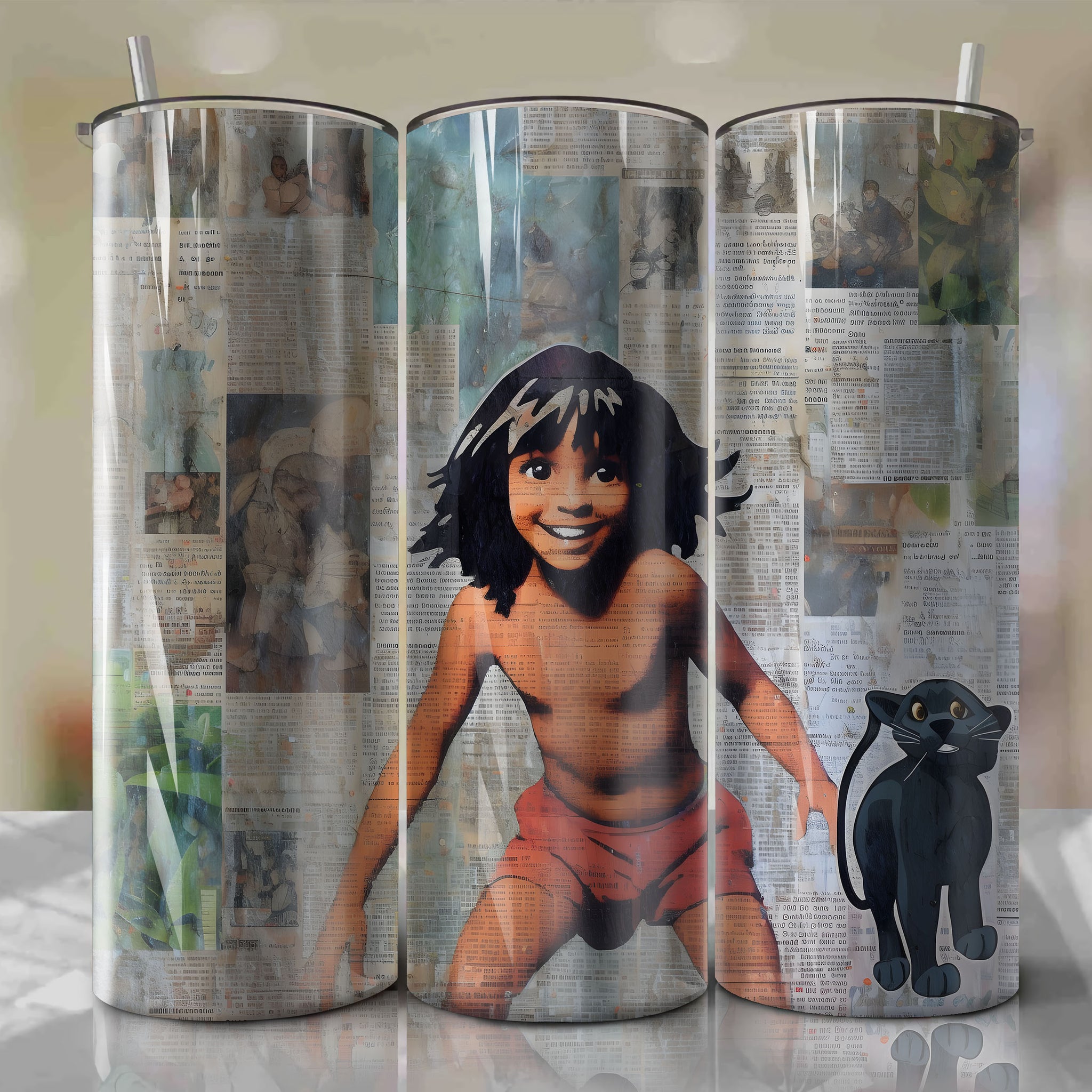 Mowgli cartoon | Newspaper | Wrap PNG Skinny Tumbler 20oz | Sublimation | Digital Download