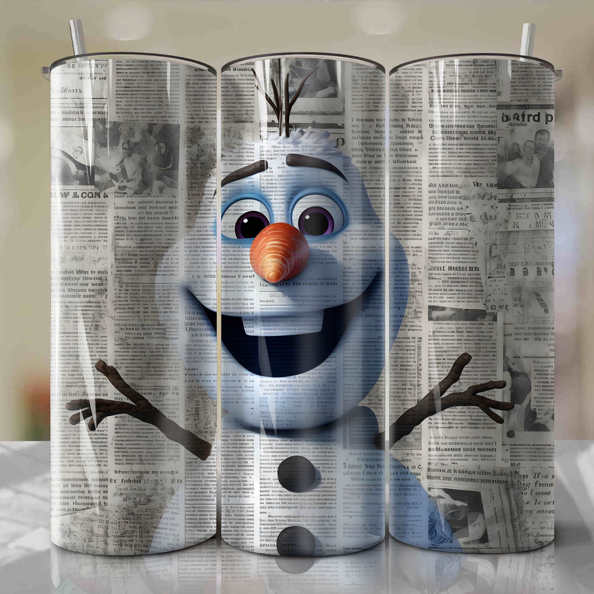 Olaf cartoon | Newspaper | Wrap PNG Skinny Tumbler 20oz | Sublimation | Digital Download