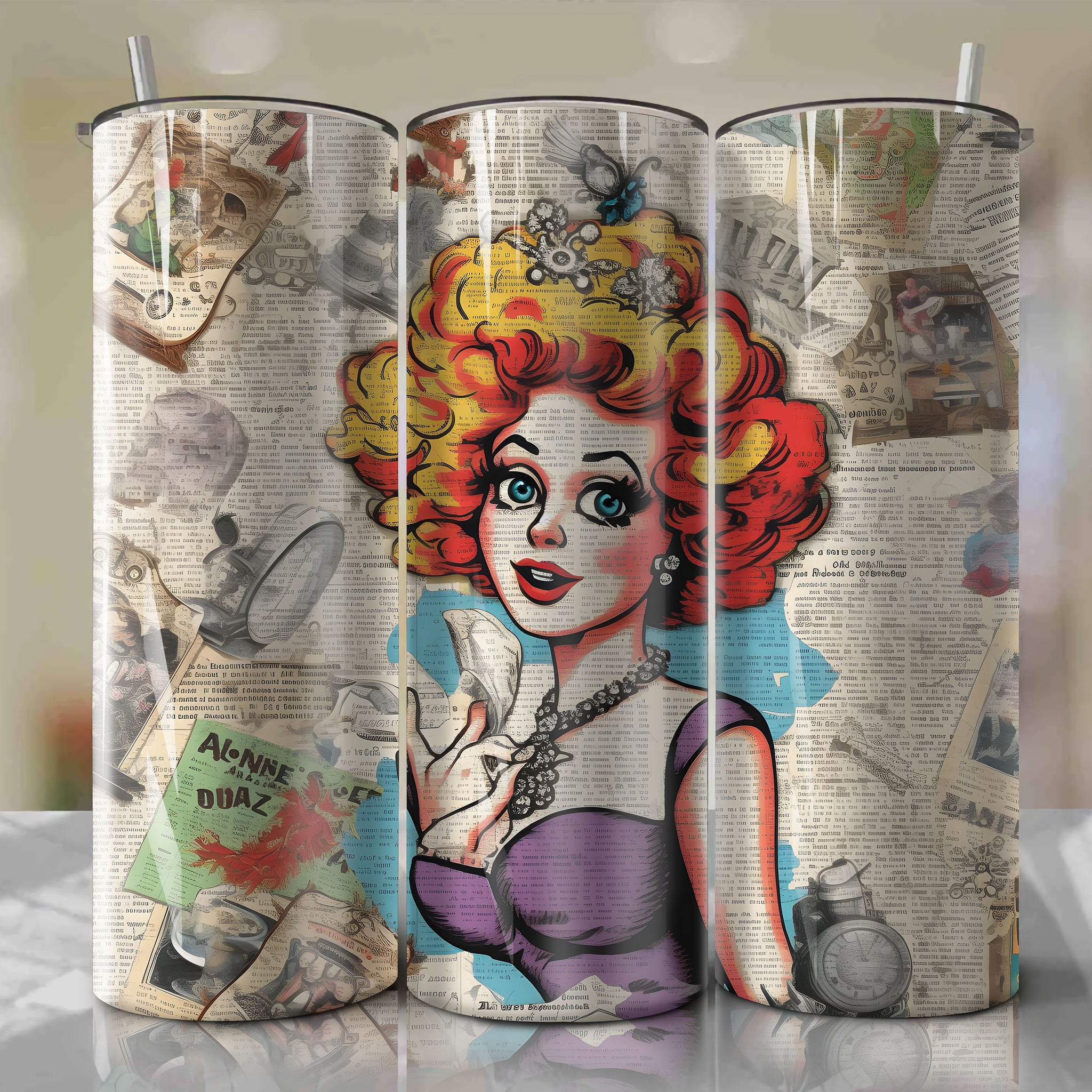 Duchess cartoon | Newspaper | Wrap PNG Skinny Tumbler 20oz | Sublimation | Digital Download