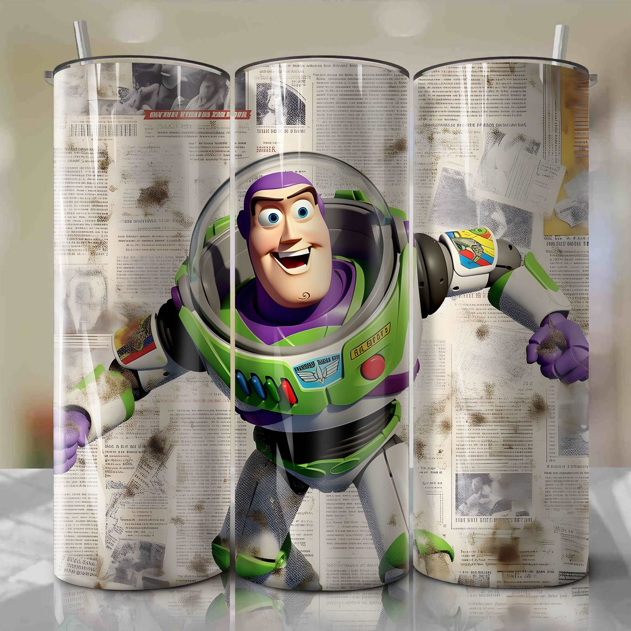 Buzz Lightyear cartoon | Newspaper | Wrap PNG Skinny Tumbler 20oz | Sublimation | Digital Download