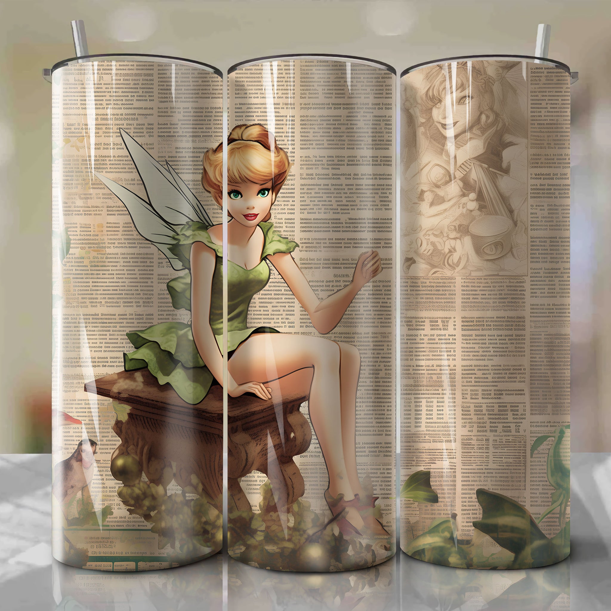 Tinker Bell cartoon | Newspaper | Wrap PNG Skinny Tumbler 20oz | Sublimation | Digital Download