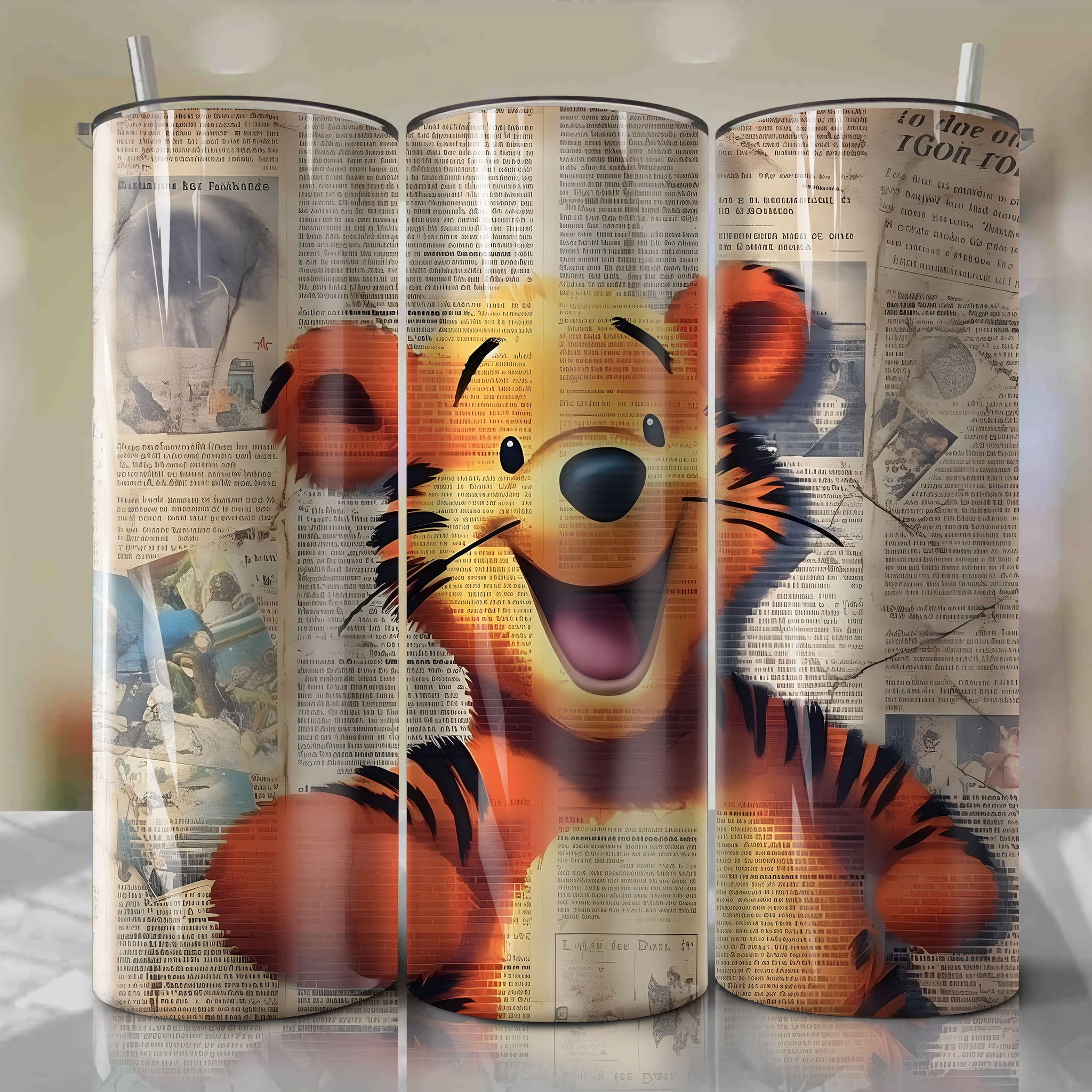 Tigger cartoon | Newspaper | Wrap PNG Skinny Tumbler 20oz | Sublimation | Digital Download