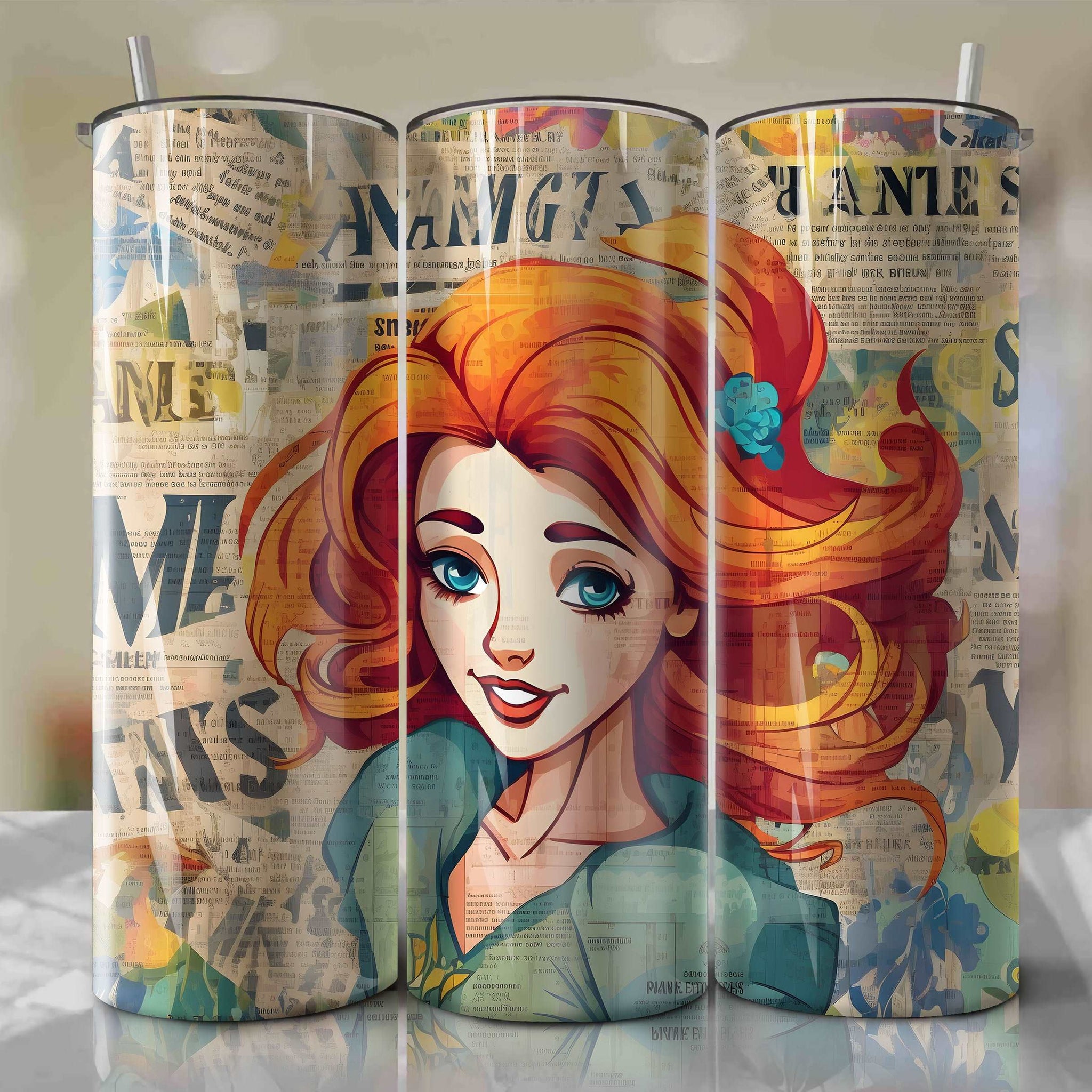 Anna cartoon | Newspaper | Wrap PNG Skinny Tumbler 20oz | Sublimation | Digital Download