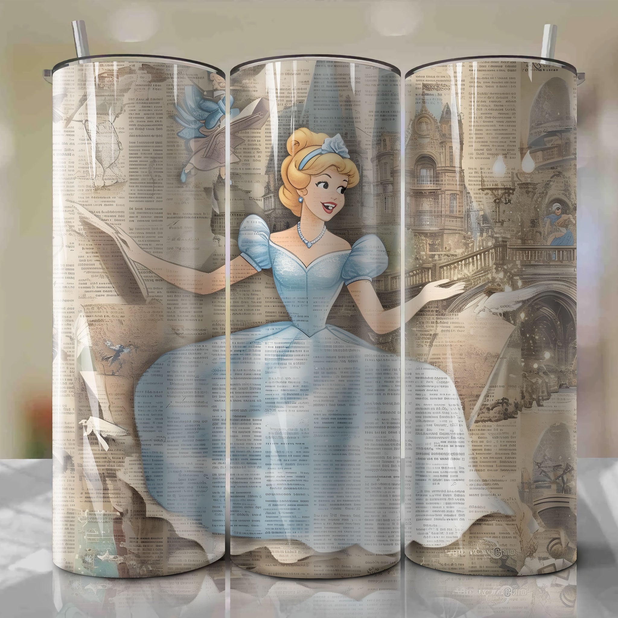 Cinderella cartoon | Newspaper | Wrap PNG Skinny Tumbler 20oz | Sublimation | Digital Download