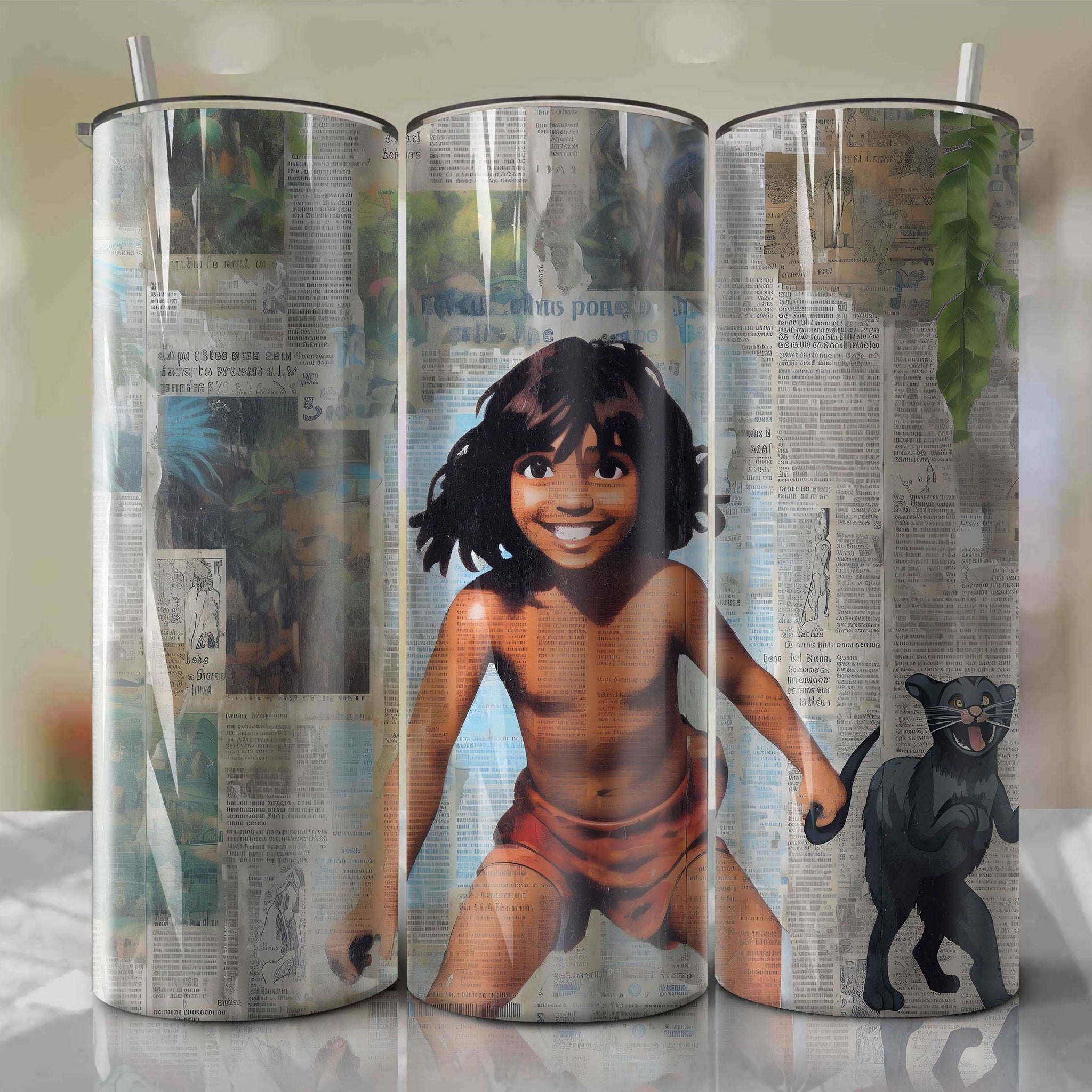 Mowgli cartoon | Newspaper | Wrap PNG Skinny Tumbler 20oz | Sublimation | Digital Download