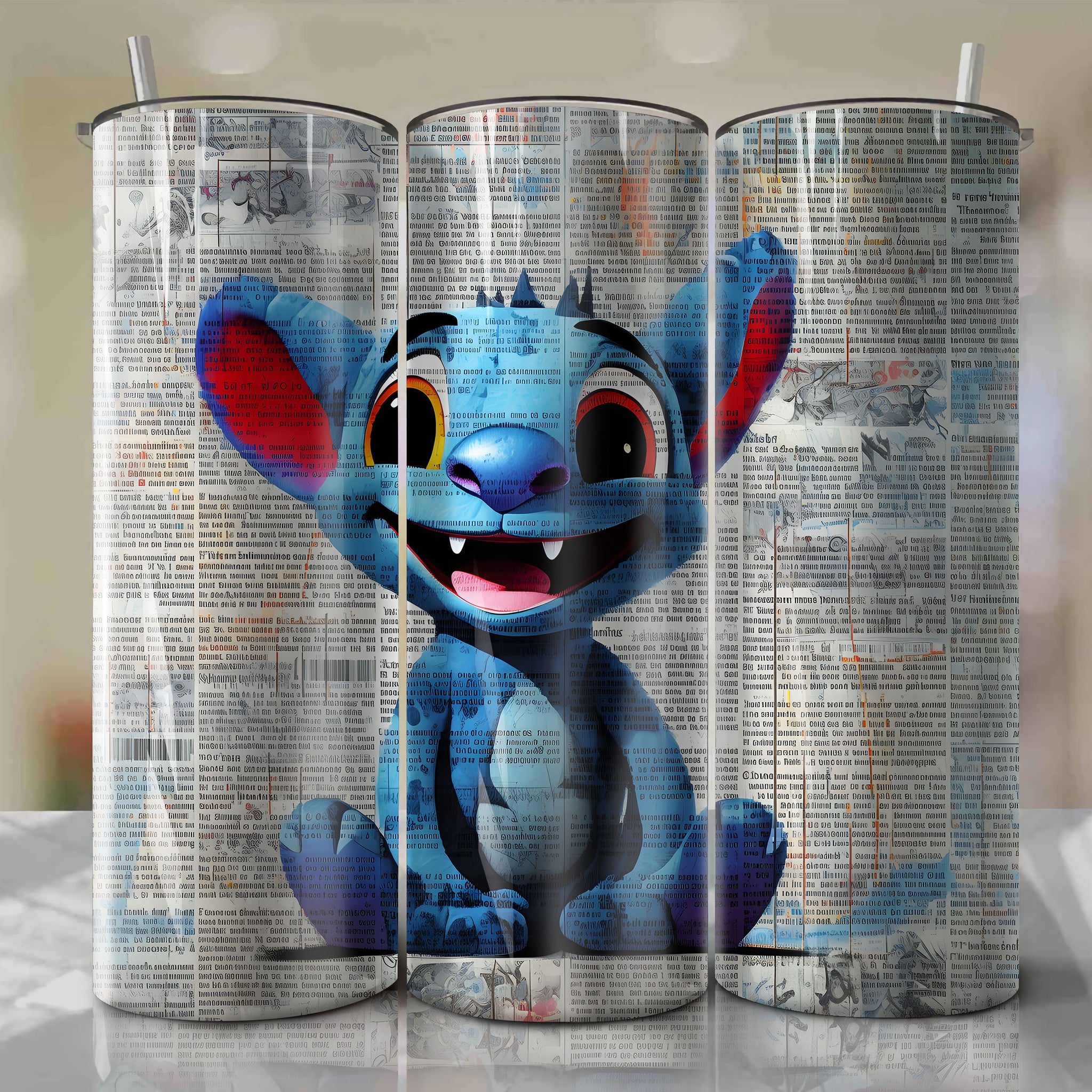 Stitch cartoon | Newspaper | Wrap PNG Skinny Tumbler 20oz | Sublimation | Digital Download