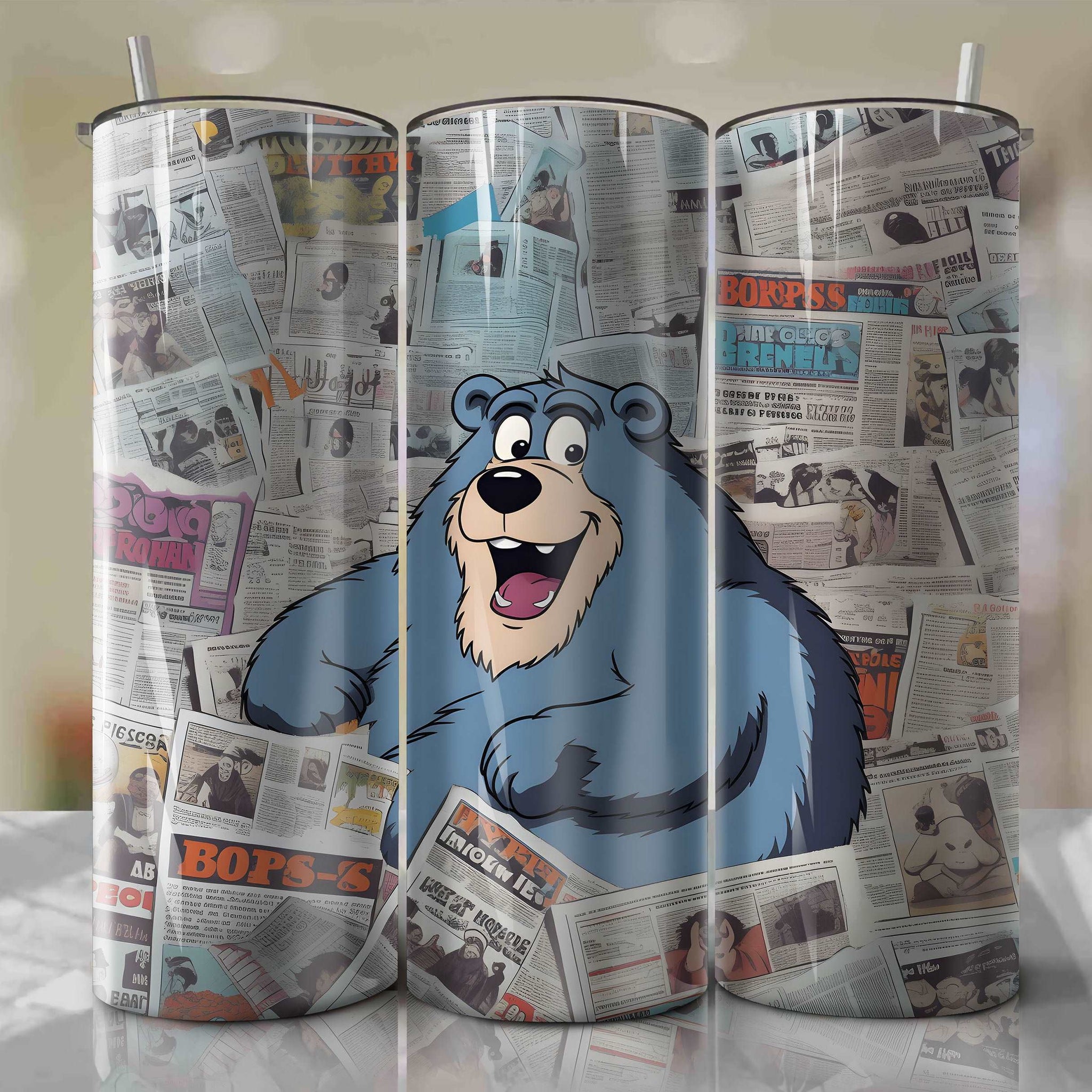 Baloo cartoon | Newspaper | Wrap PNG Skinny Tumbler 20oz | Sublimation | Digital Download