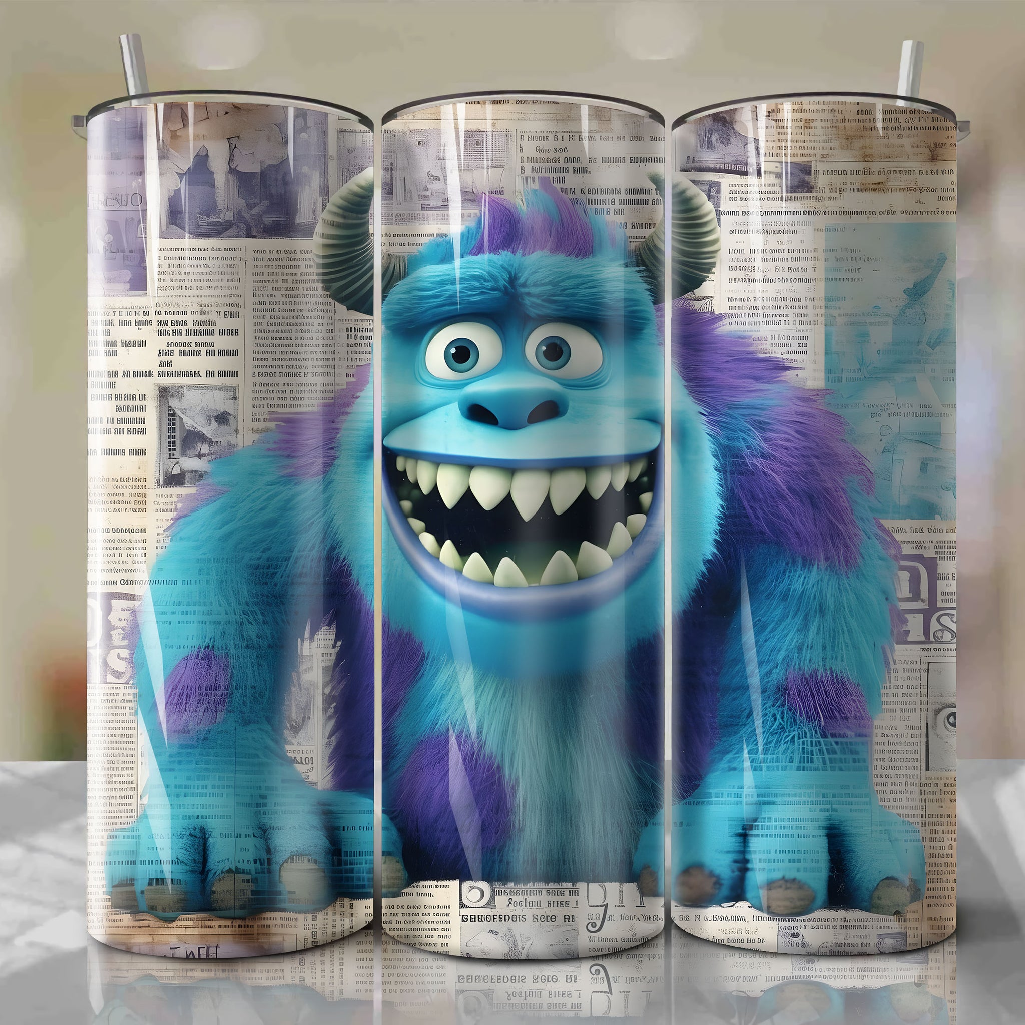 Sulley cartoon | Newspaper | Wrap PNG Skinny Tumbler 20oz | Sublimation | Digital Download