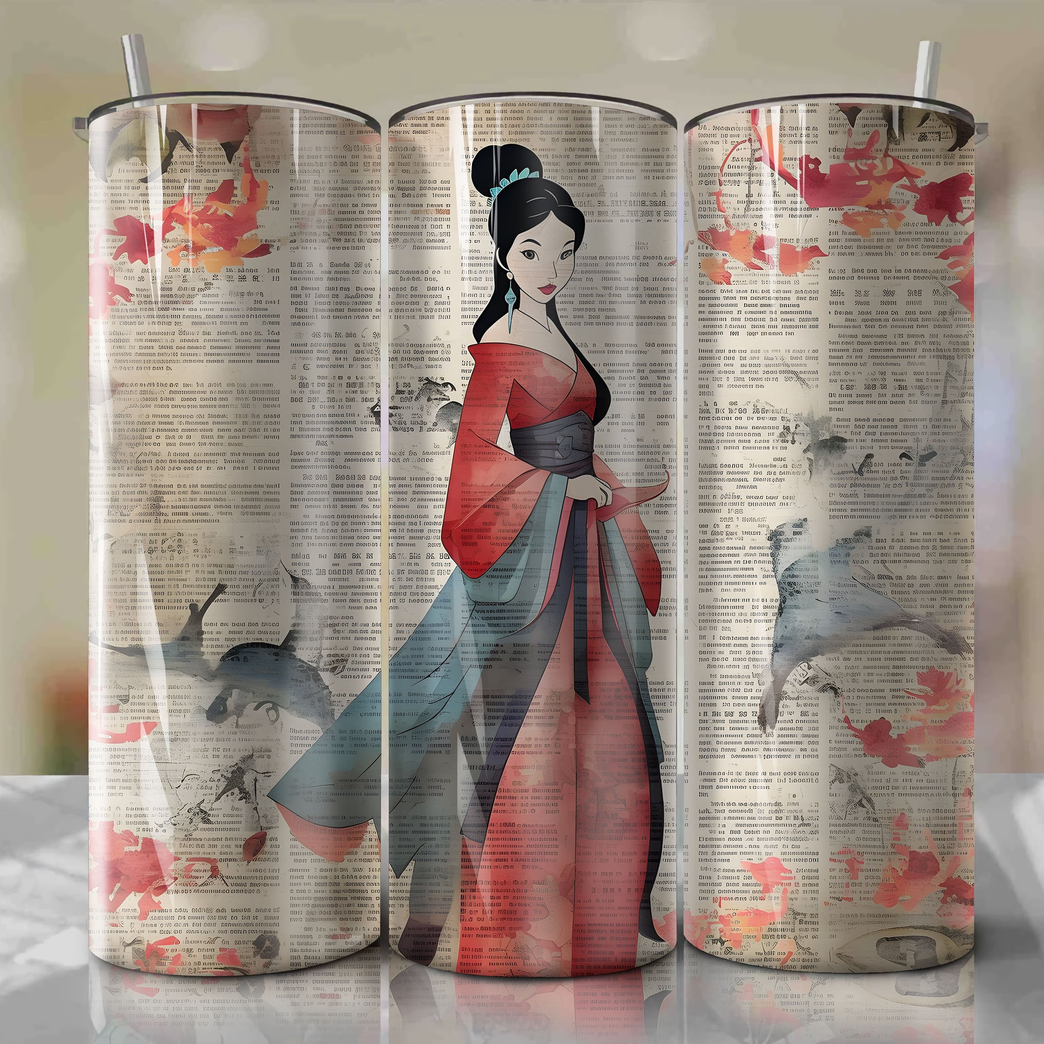 Mulan cartoon | Newspaper | Wrap PNG Skinny Tumbler 20oz | Sublimation | Digital Download