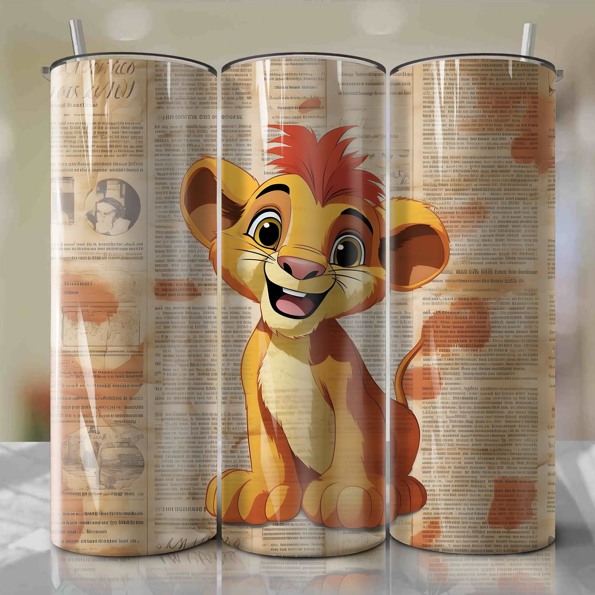 Simba cartoon | Newspaper | Wrap PNG Skinny Tumbler 20oz | Sublimation | Digital Download