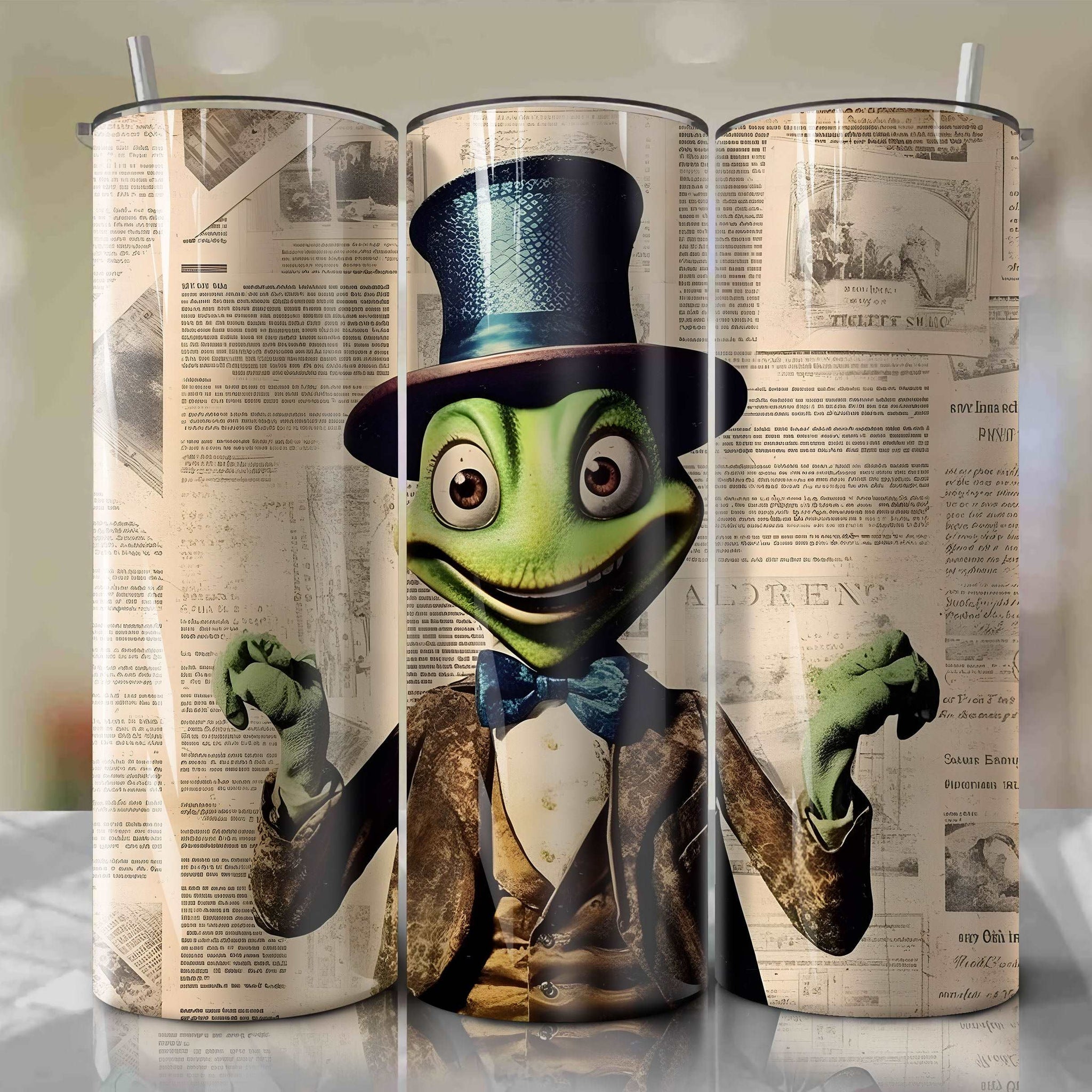 Jiminy Cricket cartoon | Newspaper | Wrap PNG Skinny Tumbler 20oz | Sublimation | Digital Download