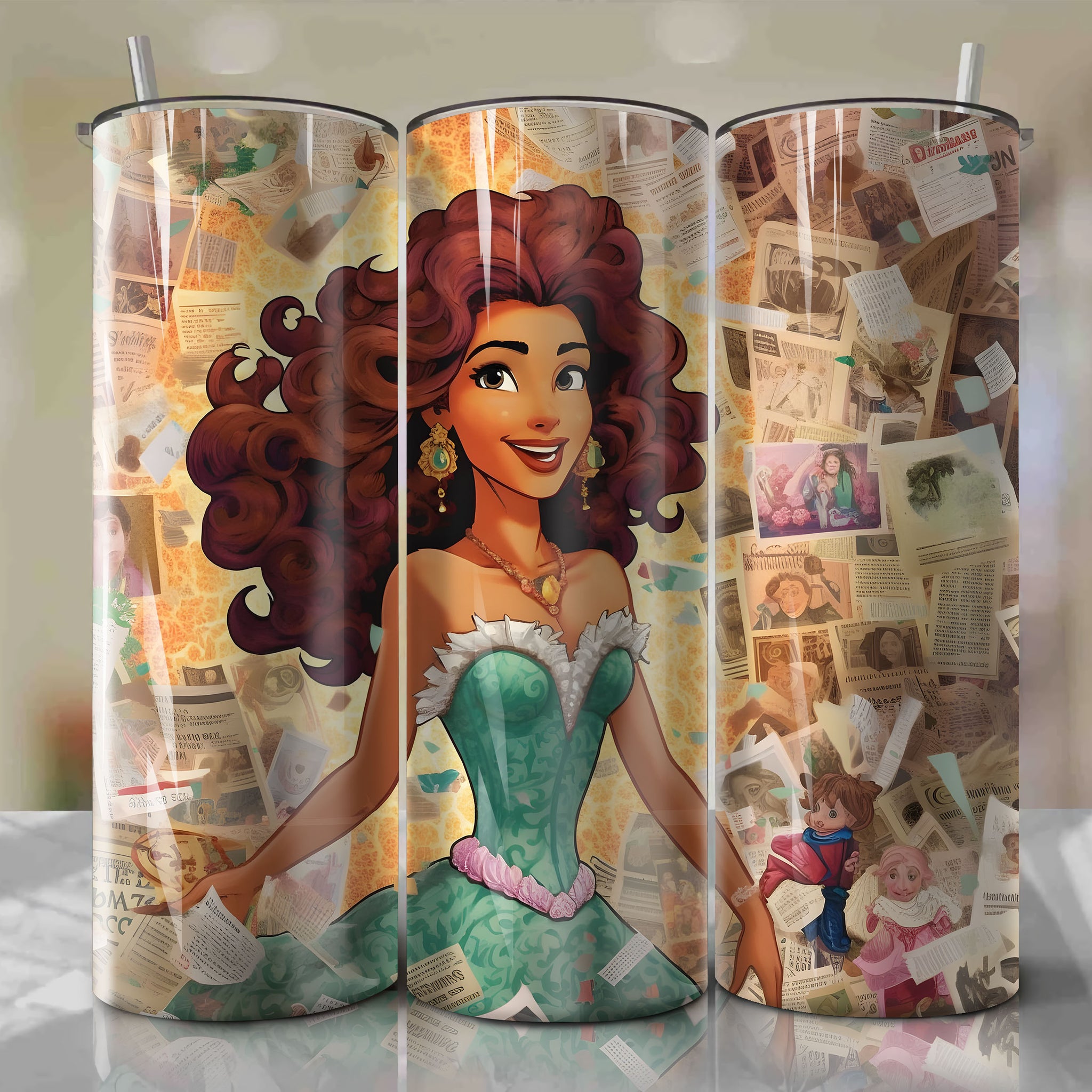 Esmeralda cartoon | Newspaper | Wrap PNG Skinny Tumbler 20oz | Sublimation | Digital Download