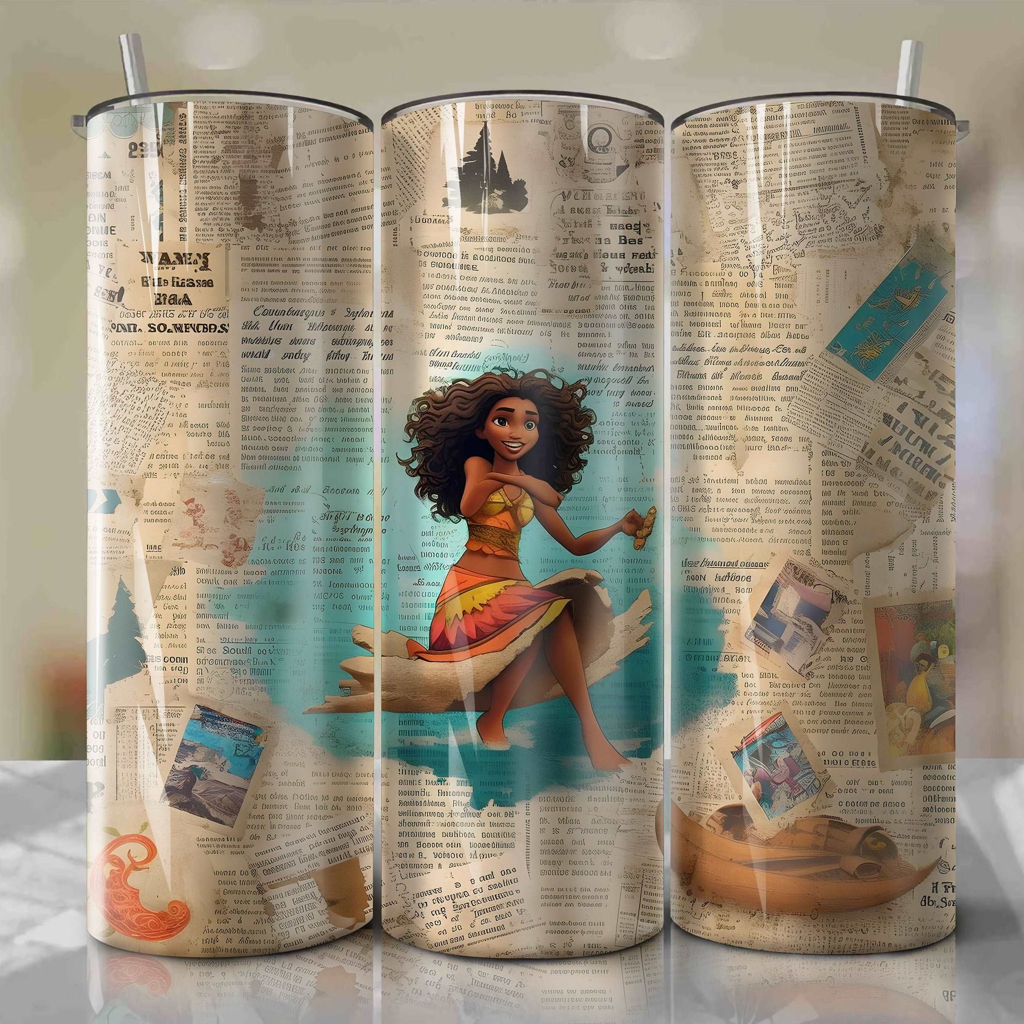 Moana cartoon | Newspaper | Wrap PNG Skinny Tumbler 20oz | Sublimation | Digital Download