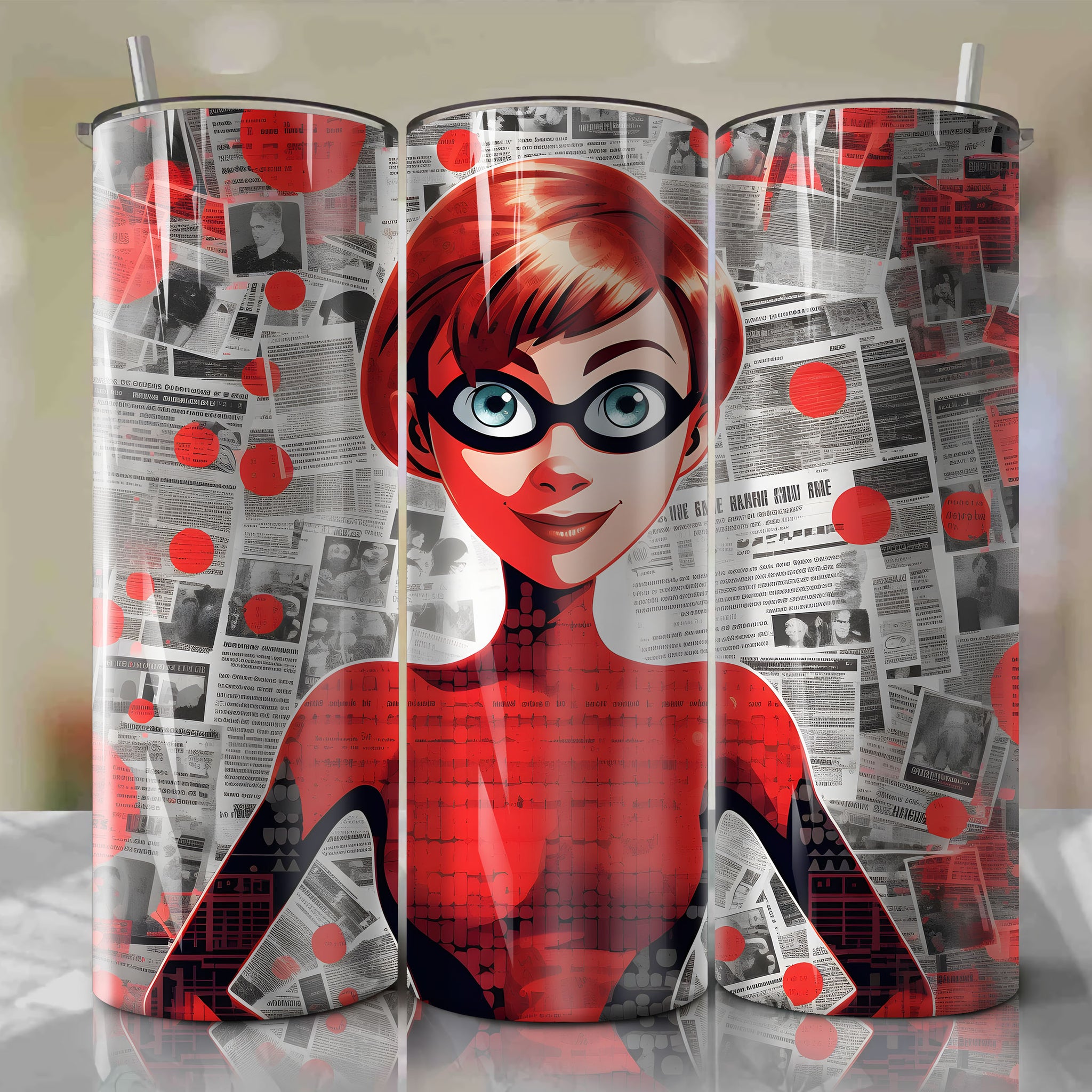 Elastigirl cartoon | Newspaper | Wrap PNG Skinny Tumbler 20oz | Sublimation | Digital Download