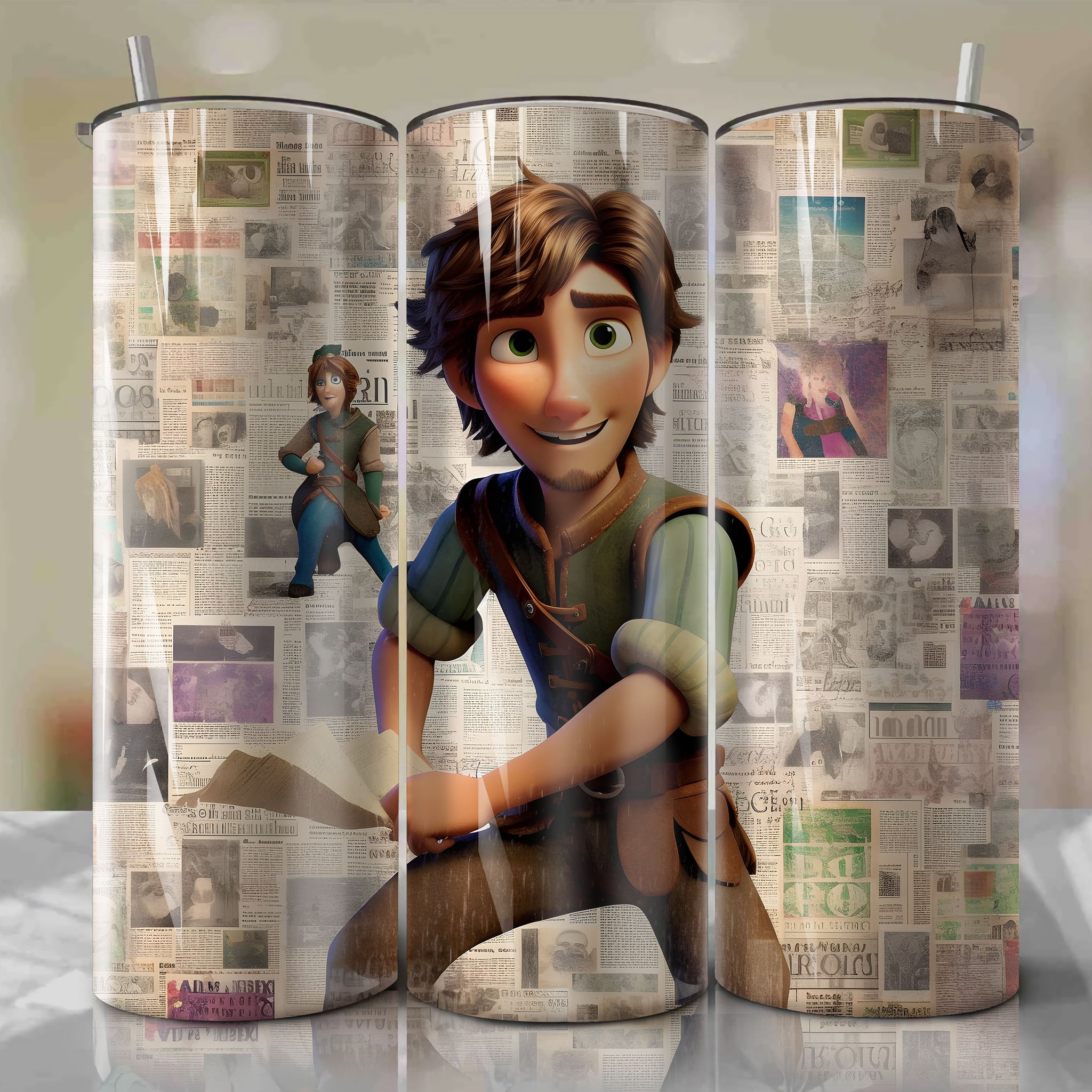 Flynn Rider cartoon | Newspaper | Wrap PNG Skinny Tumbler 20oz | Sublimation | Digital Download