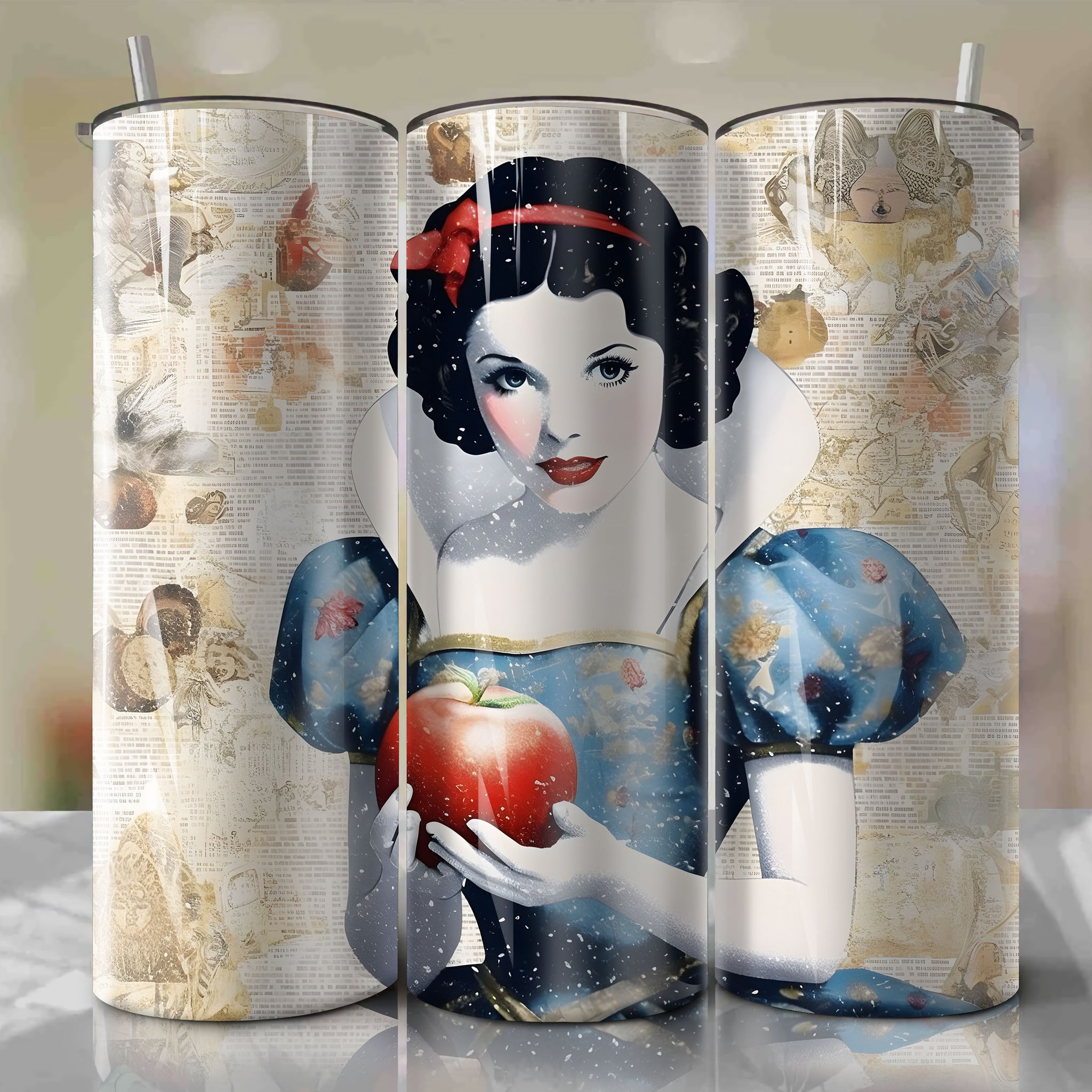 Snow White cartoon | Newspaper | Wrap PNG Skinny Tumbler 20oz | Sublimation | Digital Download