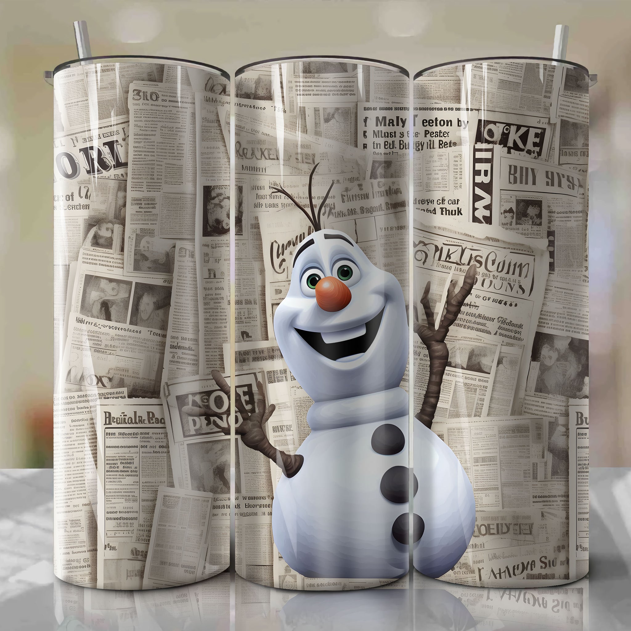 Olaf cartoon | Newspaper | Wrap PNG Skinny Tumbler 20oz | Sublimation | Digital Download