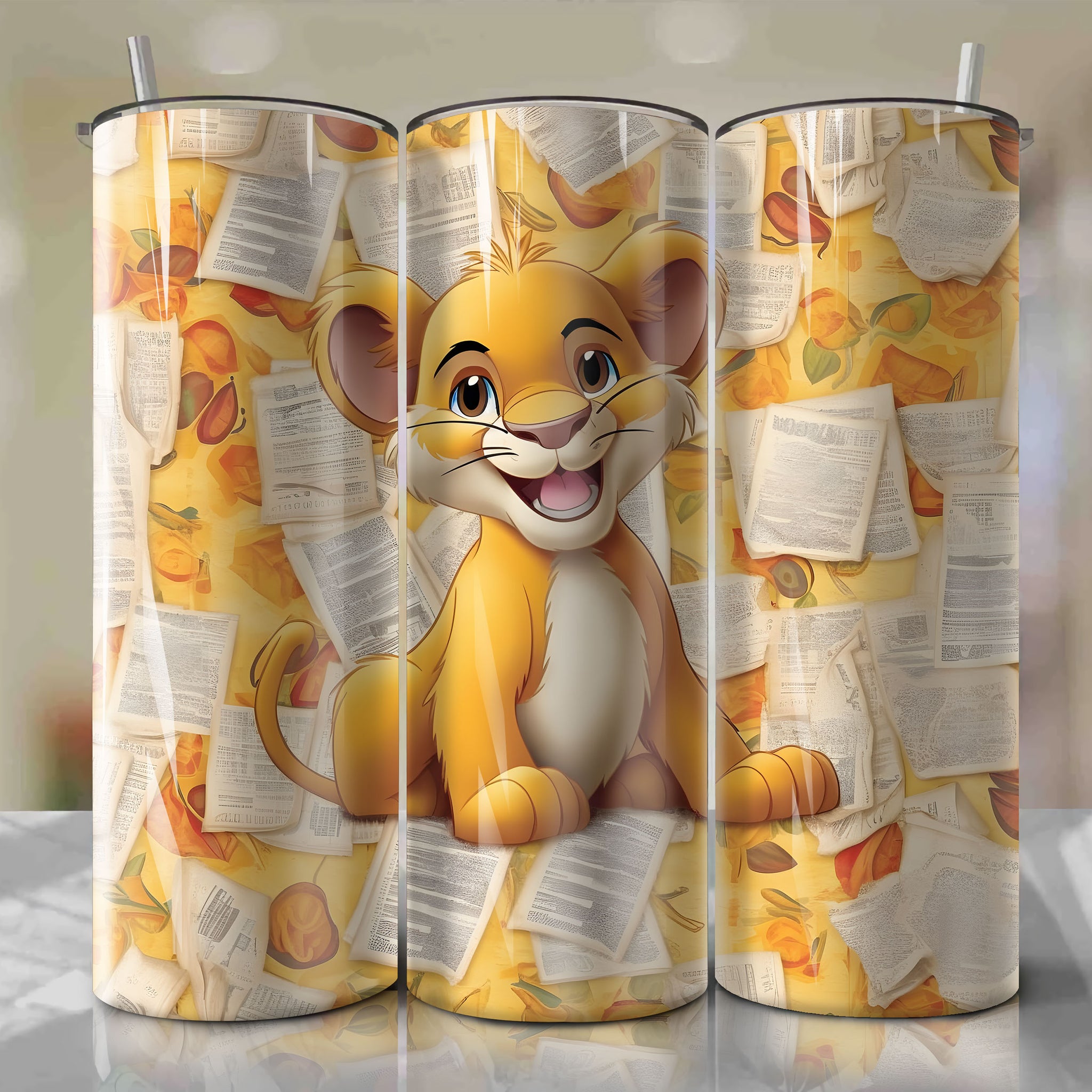 Simba cartoon | Newspaper | Wrap PNG Skinny Tumbler 20oz | Sublimation | Digital Download