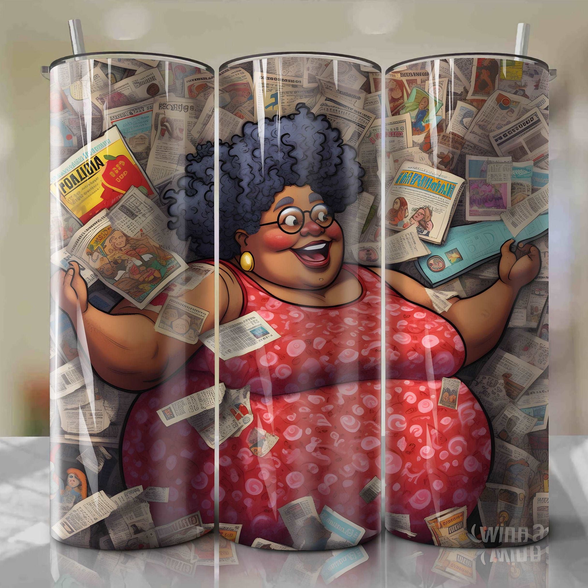 Big Mama cartoon | Newspaper | Wrap PNG Skinny Tumbler 20oz | Sublimation | Digital Download