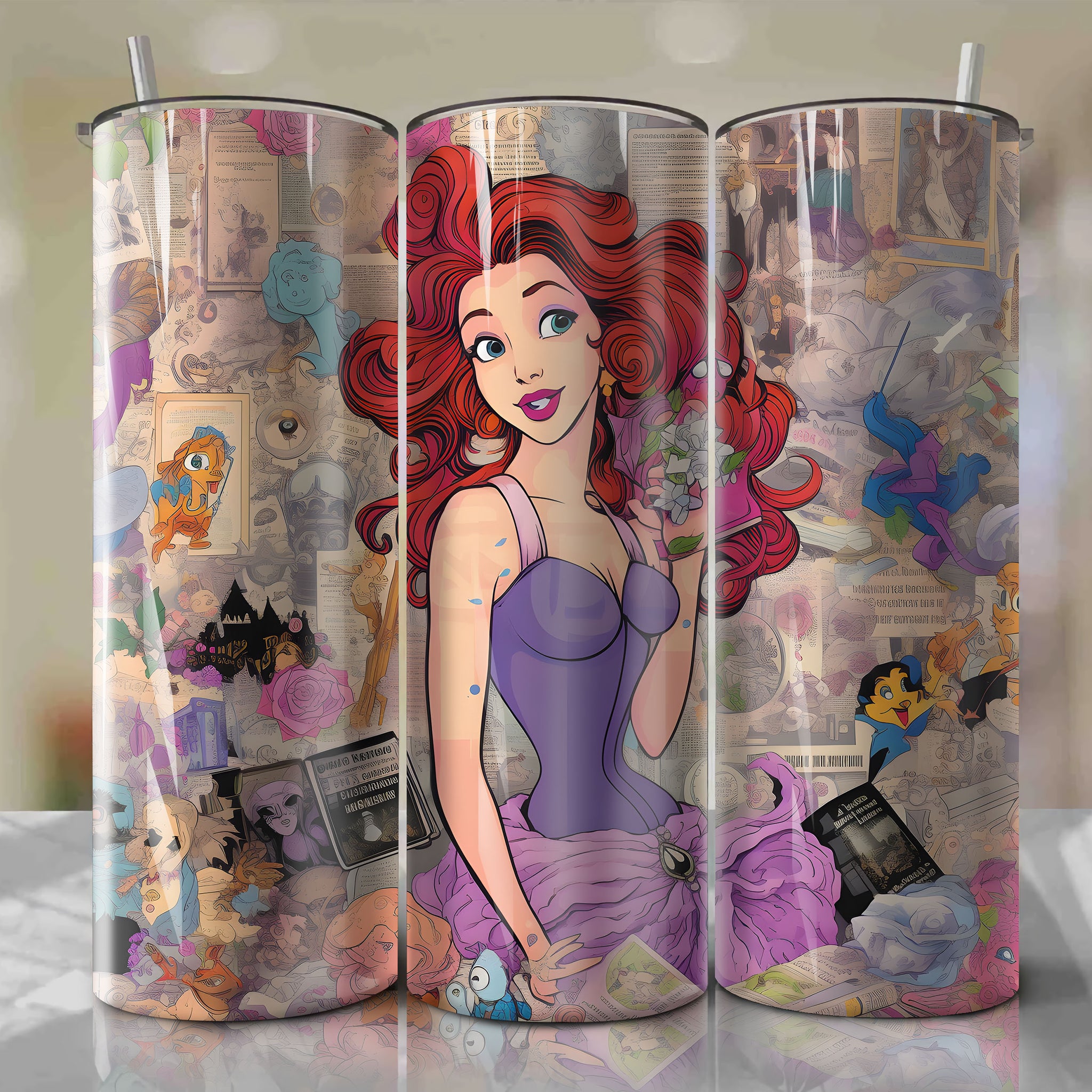 Megara cartoon | Newspaper | Wrap PNG Skinny Tumbler 20oz | Sublimation | Digital Download