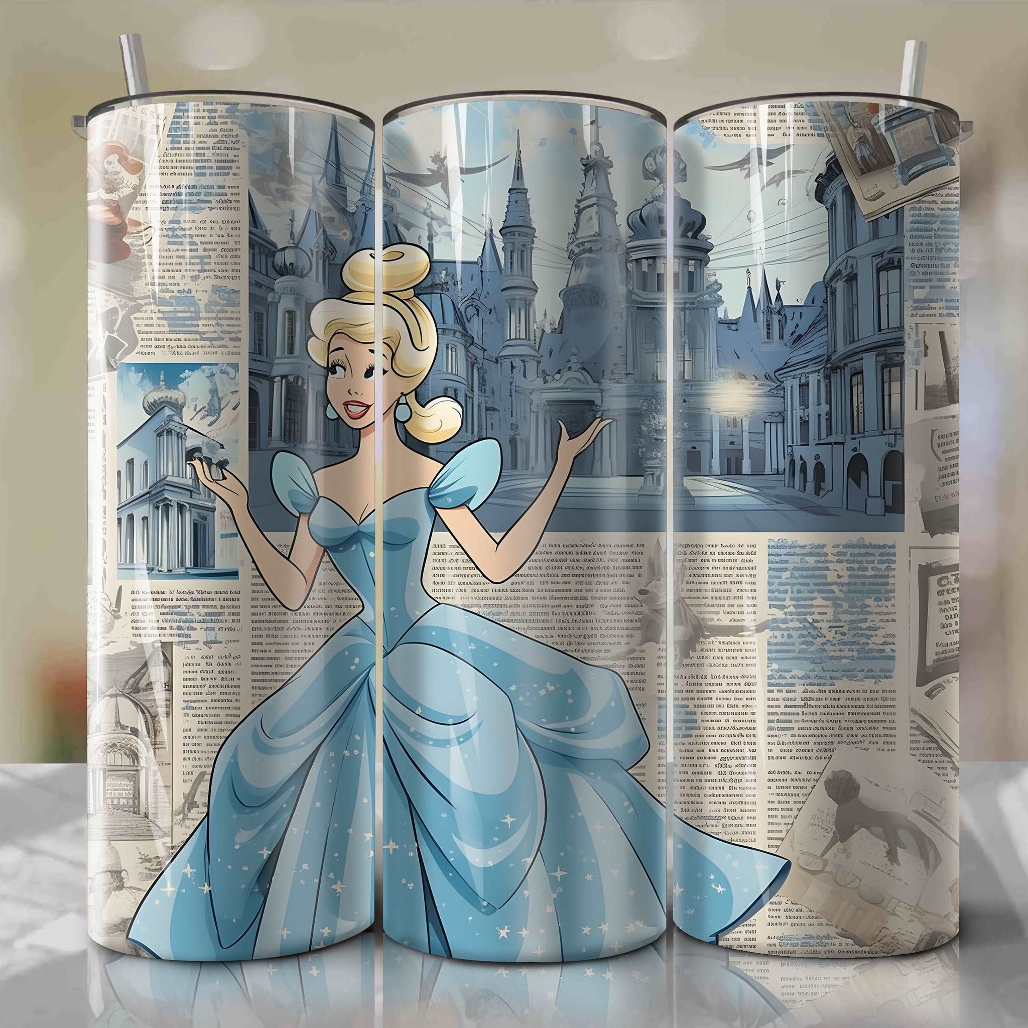 Cinderella cartoon | Newspaper | Wrap PNG Skinny Tumbler 20oz | Sublimation | Digital Download