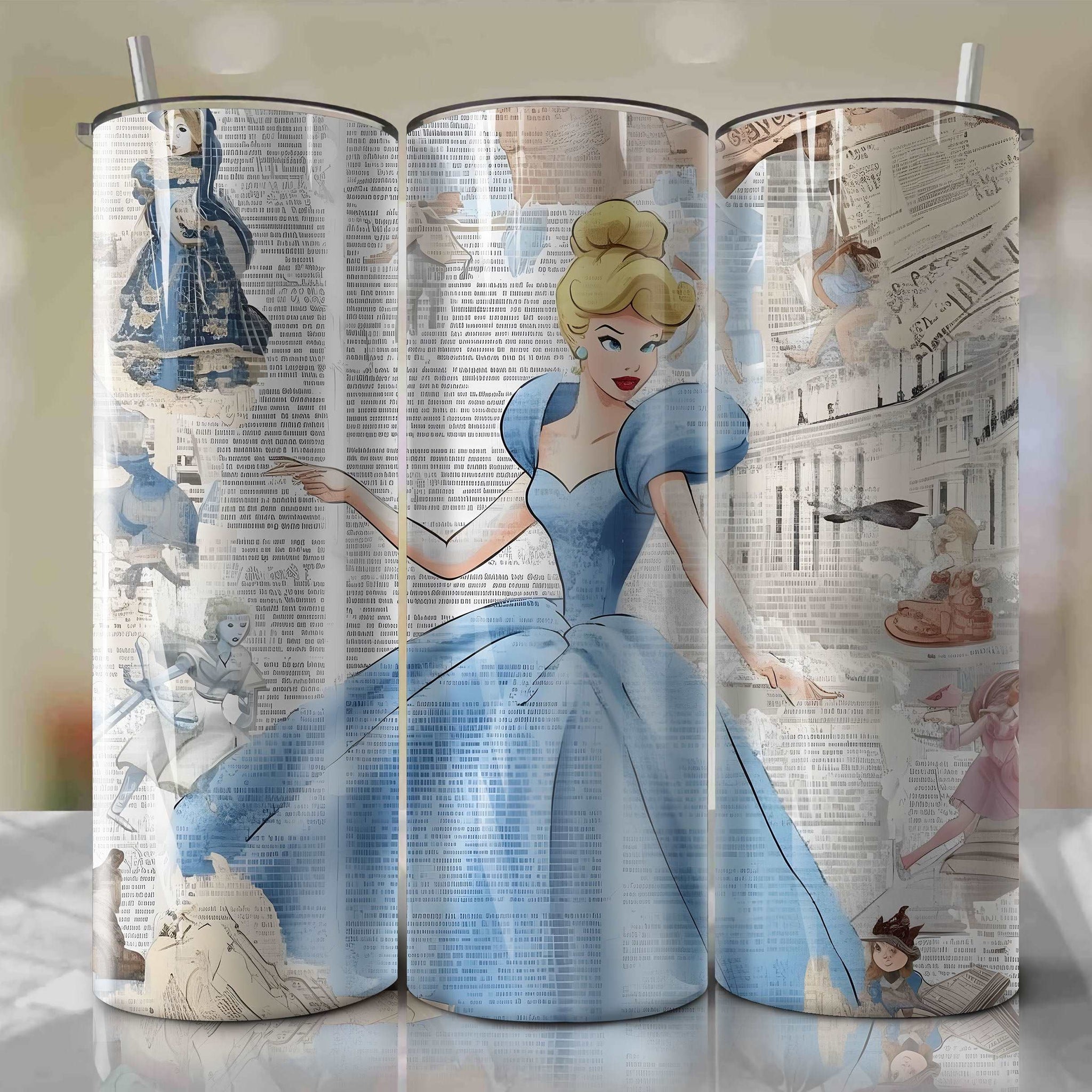 Cinderella cartoon | Newspaper | Wrap PNG Skinny Tumbler 20oz | Sublimation | Digital Download