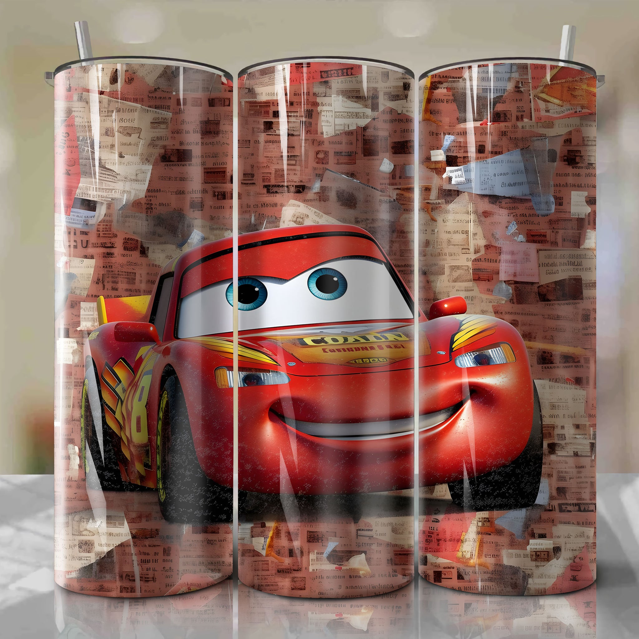 Lightning McQueen cartoon | Newspaper | Wrap PNG Skinny Tumbler 20oz | Sublimation | Digital Download