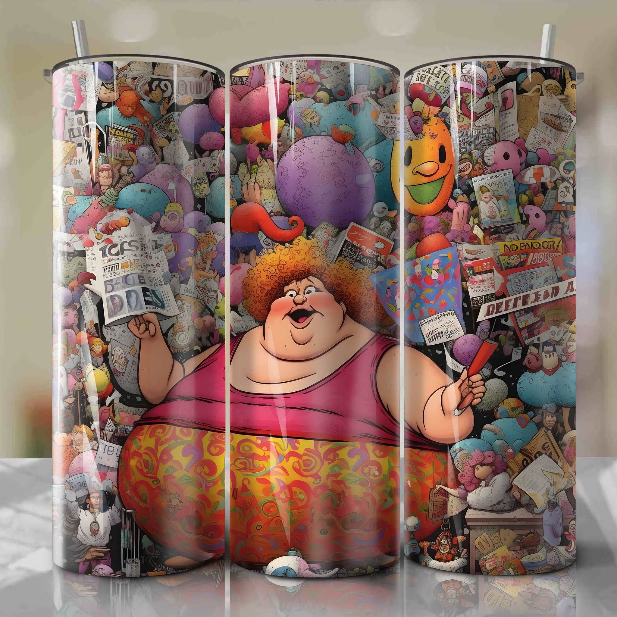 Big Mama cartoon | Newspaper | Wrap PNG Skinny Tumbler 20oz | Sublimation | Digital Download