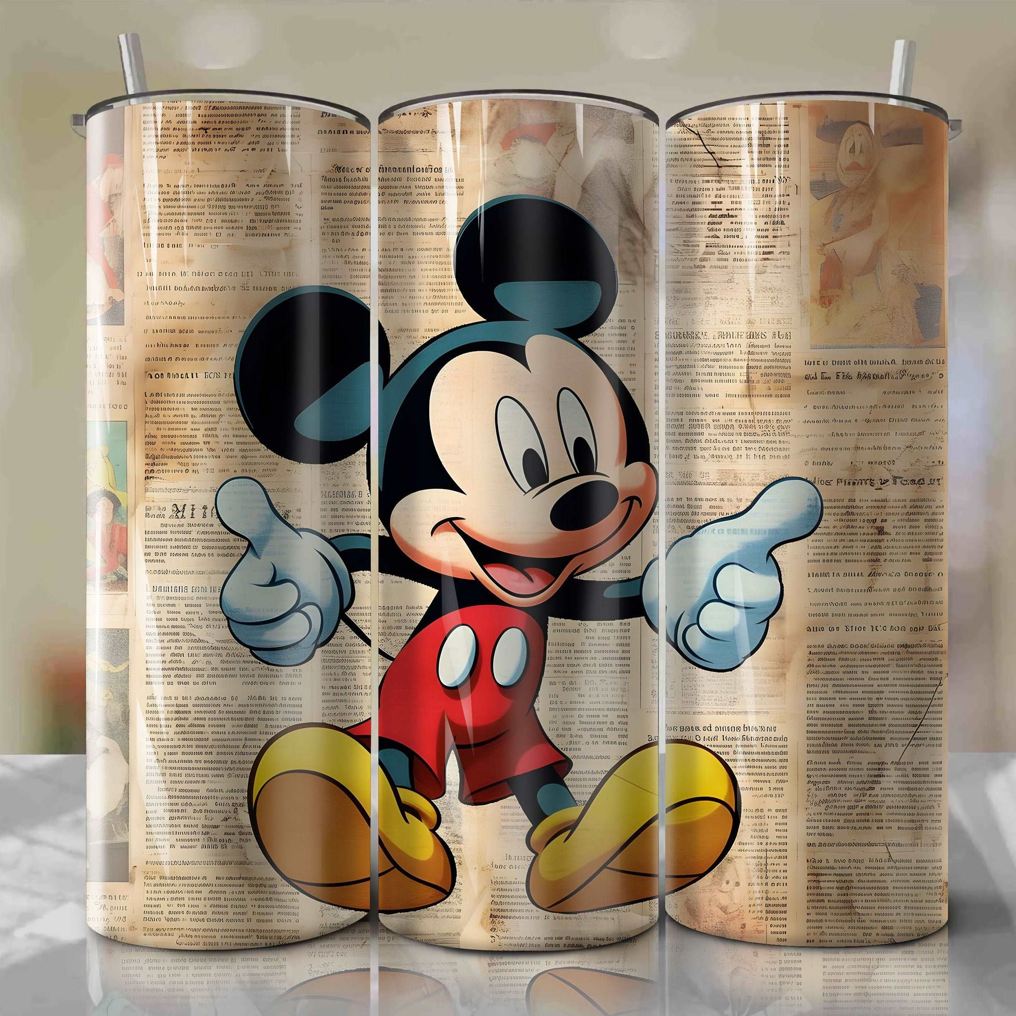 Mickey Mouse cartoon | Newspaper | Wrap PNG Skinny Tumbler 20oz | Sublimation | Digital Download