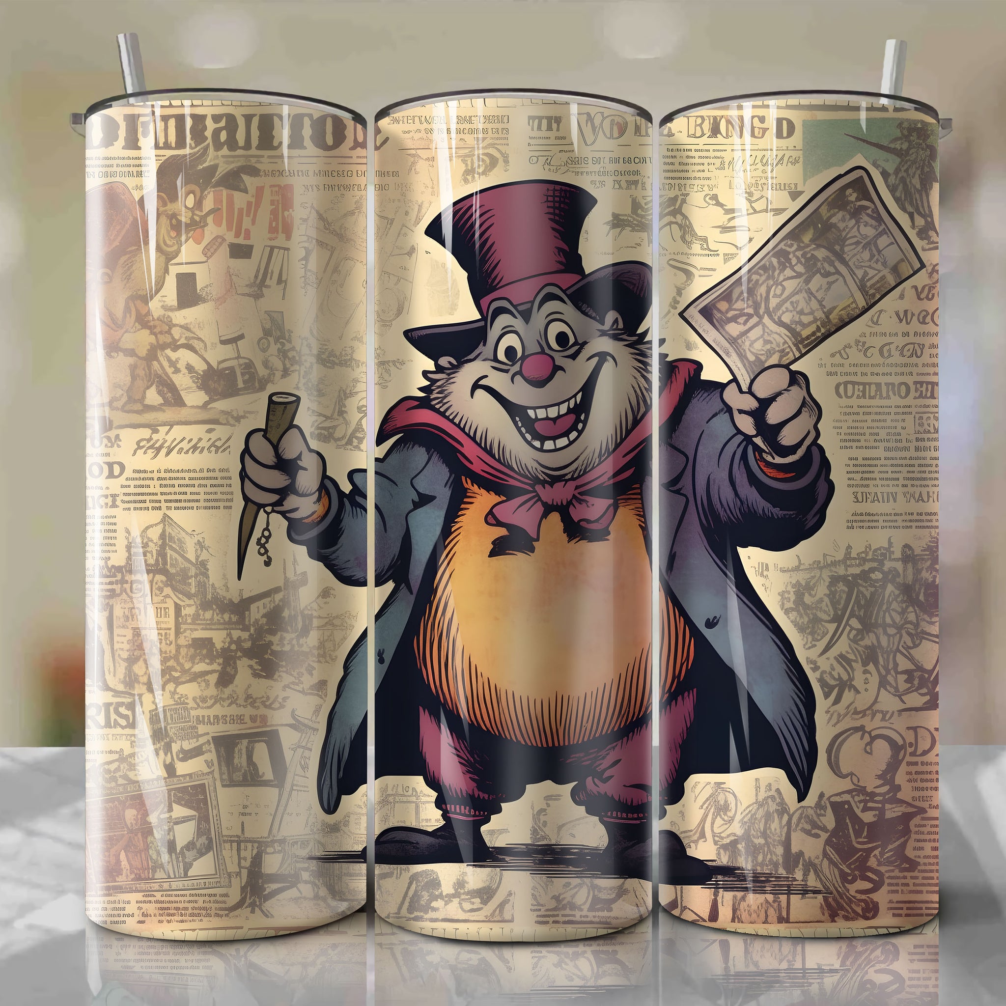 Ratigan cartoon | Newspaper | Wrap PNG Skinny Tumbler 20oz | Sublimation | Digital Download