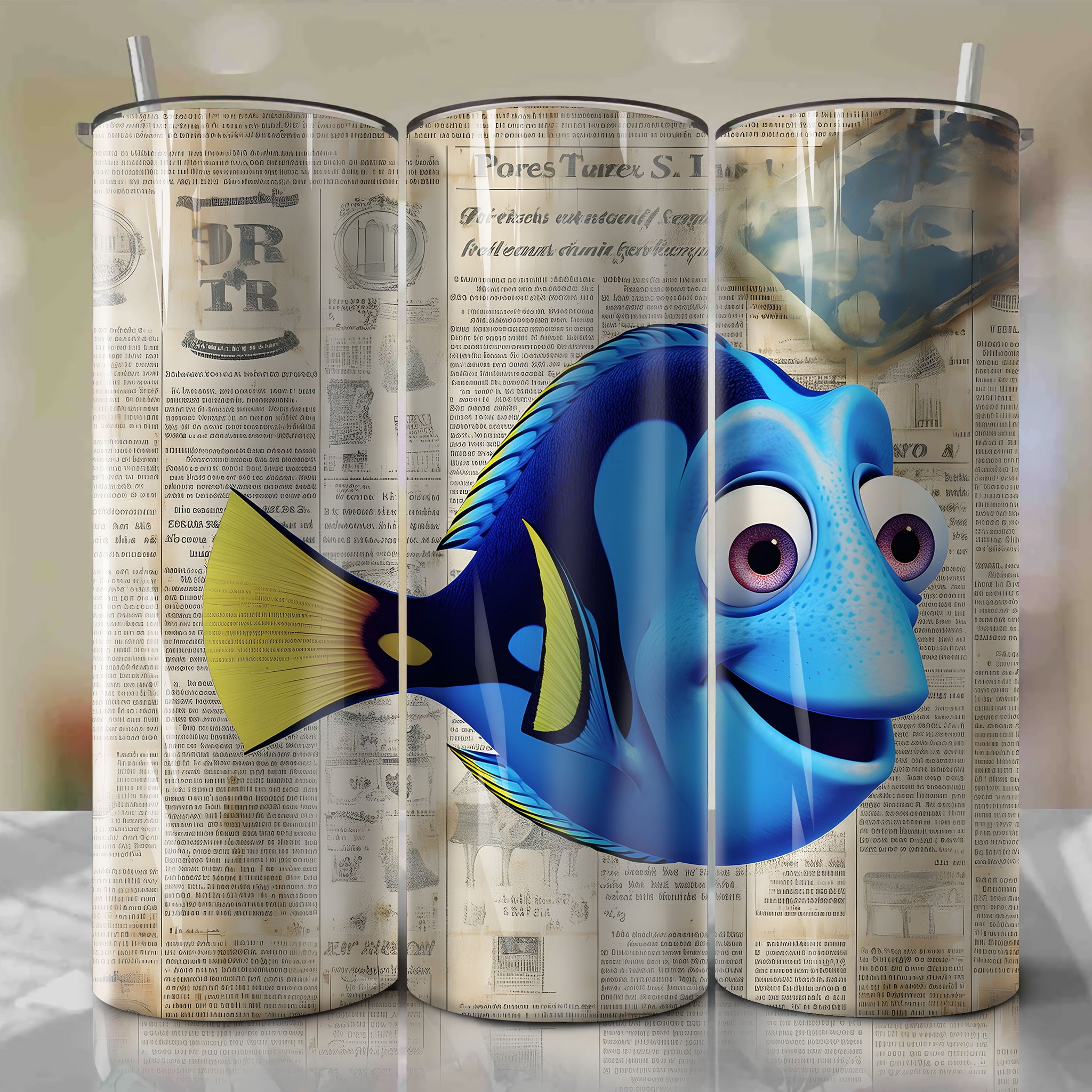 Dory cartoon | Newspaper | Wrap PNG Skinny Tumbler 20oz | Sublimation | Digital Download