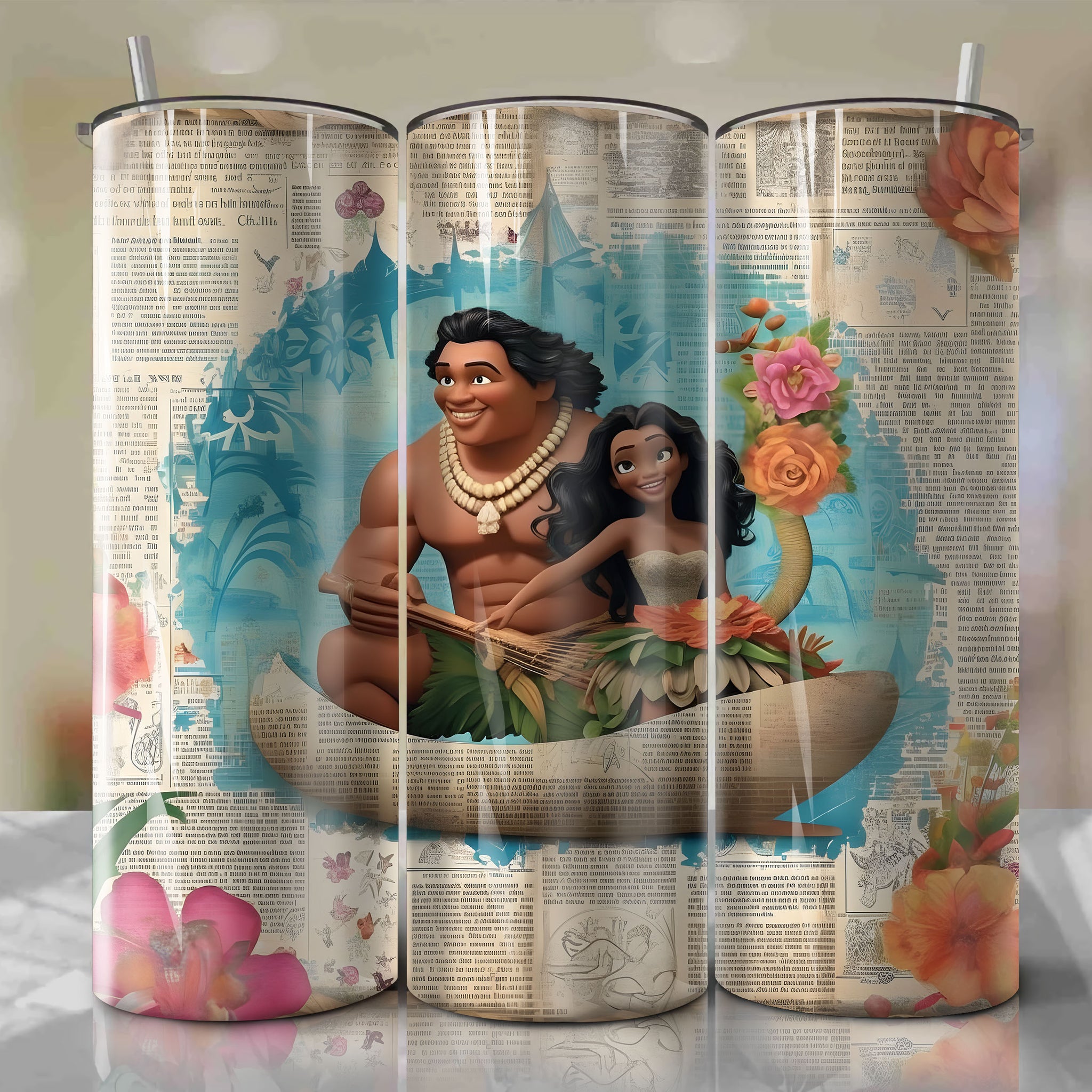 Moana cartoon | Newspaper | Wrap PNG Skinny Tumbler 20oz | Sublimation | Digital Download