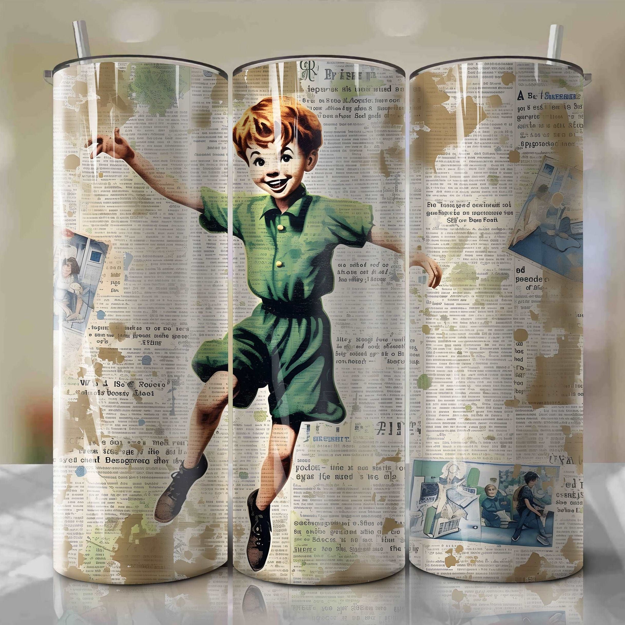 Peter Pan cartoon | Newspaper | Wrap PNG Skinny Tumbler 20oz | Sublimation | Digital Download