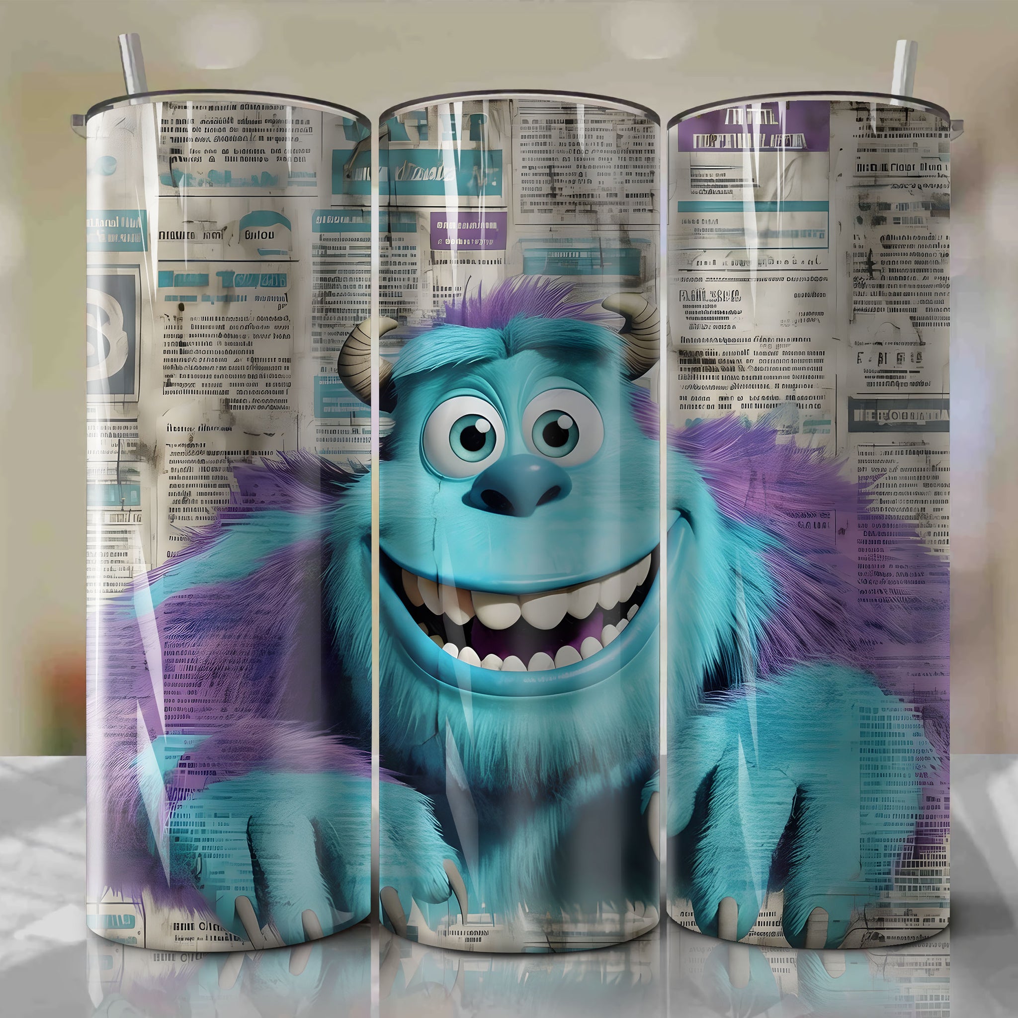 Sulley cartoon | Newspaper | Wrap PNG Skinny Tumbler 20oz | Sublimation | Digital Download