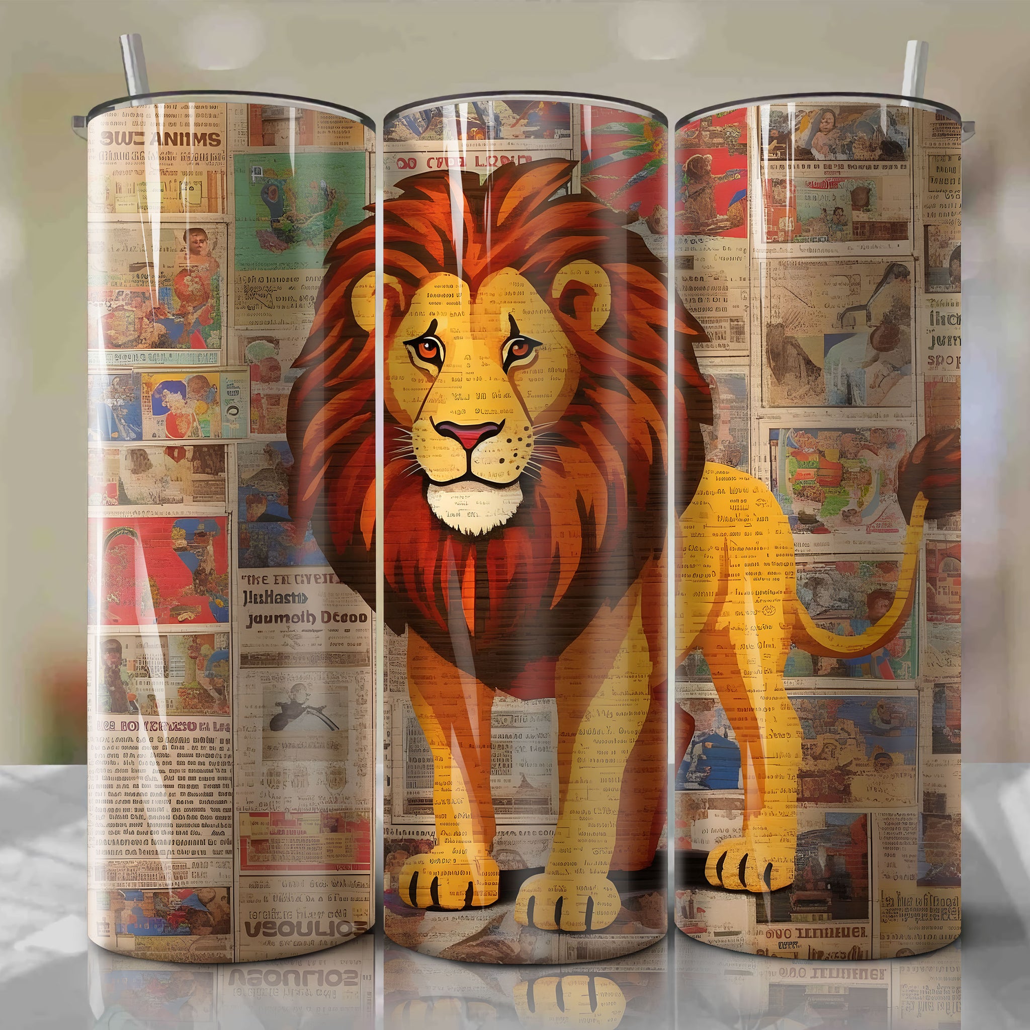 Mufasa cartoon | Newspaper | Wrap PNG Skinny Tumbler 20oz | Sublimation | Digital Download