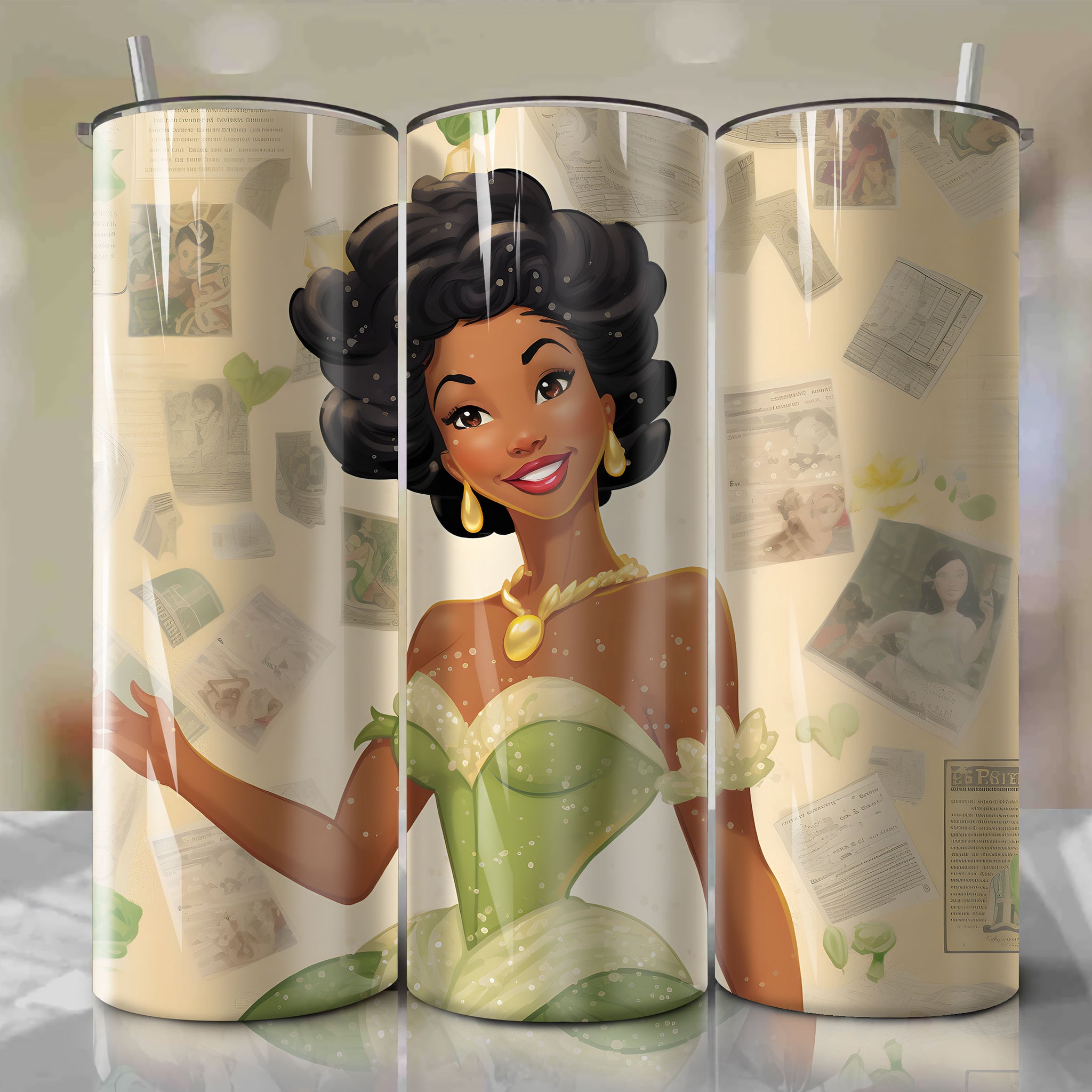 Tiana cartoon | Newspaper | Wrap PNG Skinny Tumbler 20oz | Sublimation | Digital Download