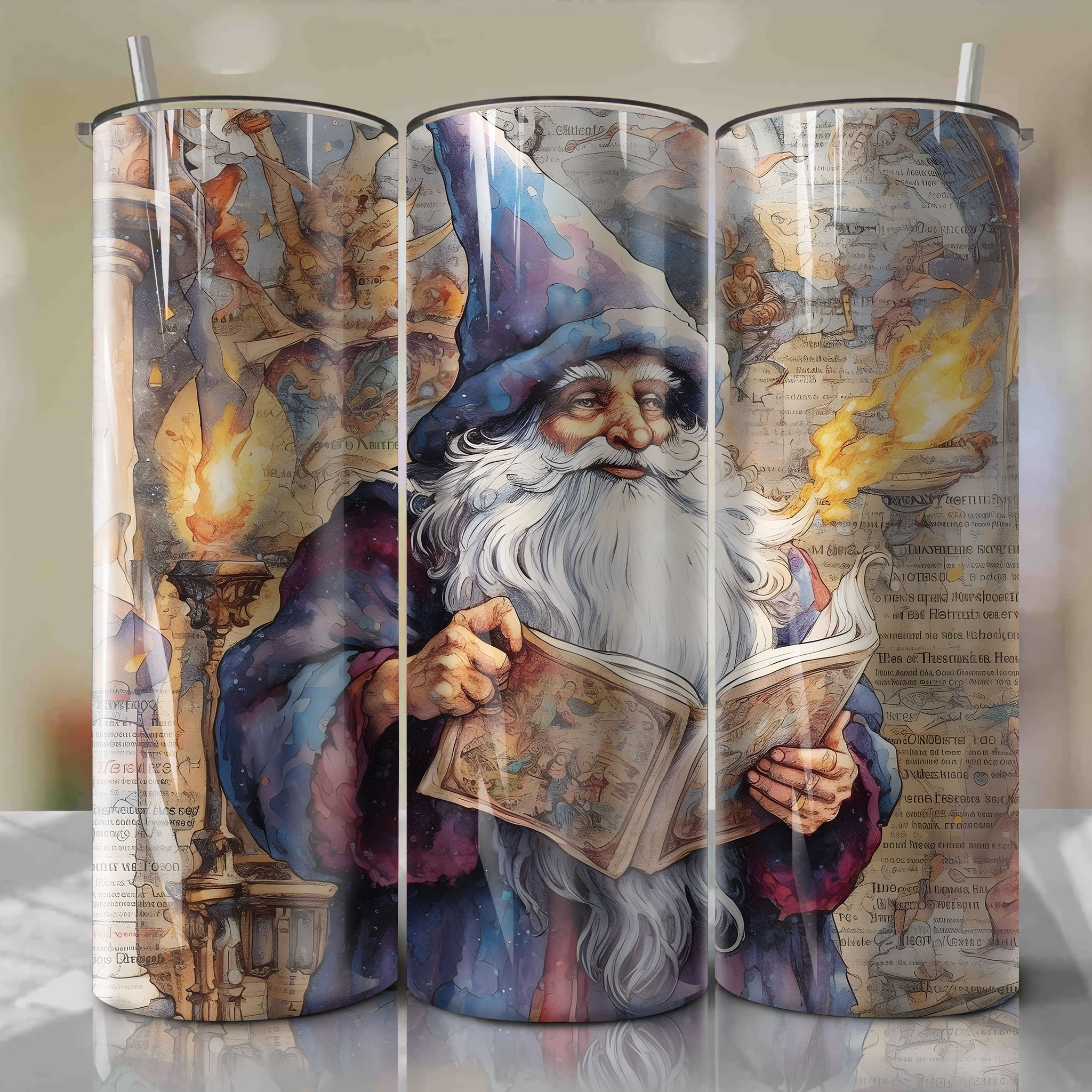 Merlin cartoon | Newspaper | Wrap PNG Skinny Tumbler 20oz | Sublimation | Digital Download