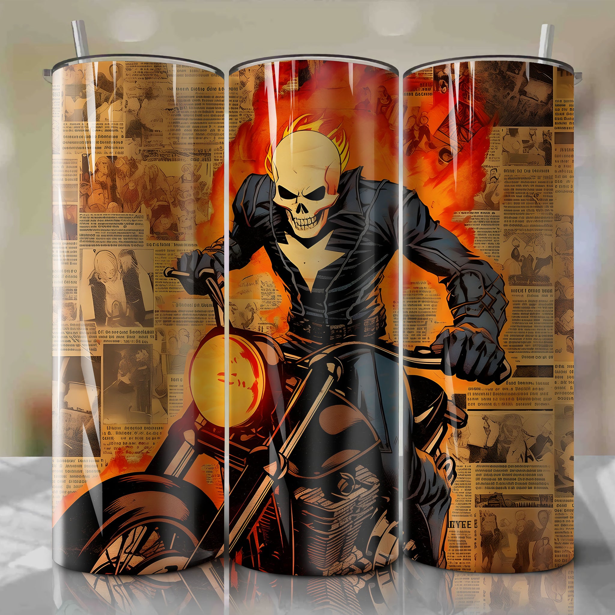 Ghost Rider cartoon | Newspaper | Wrap PNG Skinny Tumbler 20oz | Sublimation | Digital Download