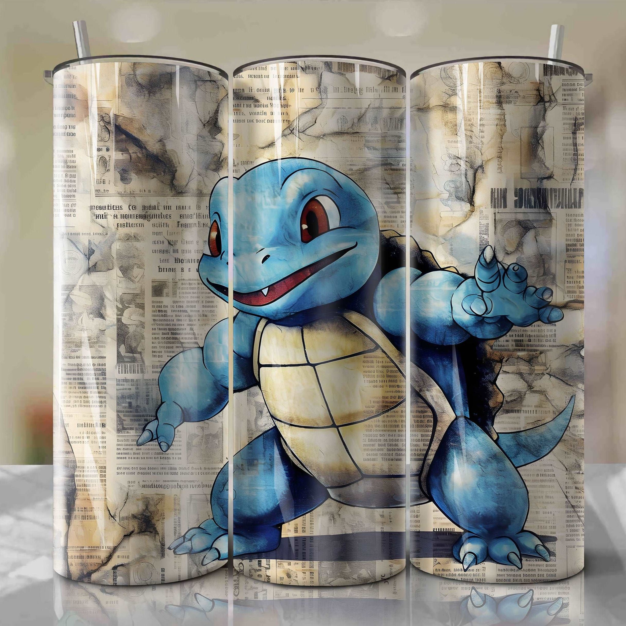 Blastoise cartoon | Newspaper | Wrap PNG Skinny Tumbler 20oz | Sublimation | Digital Download