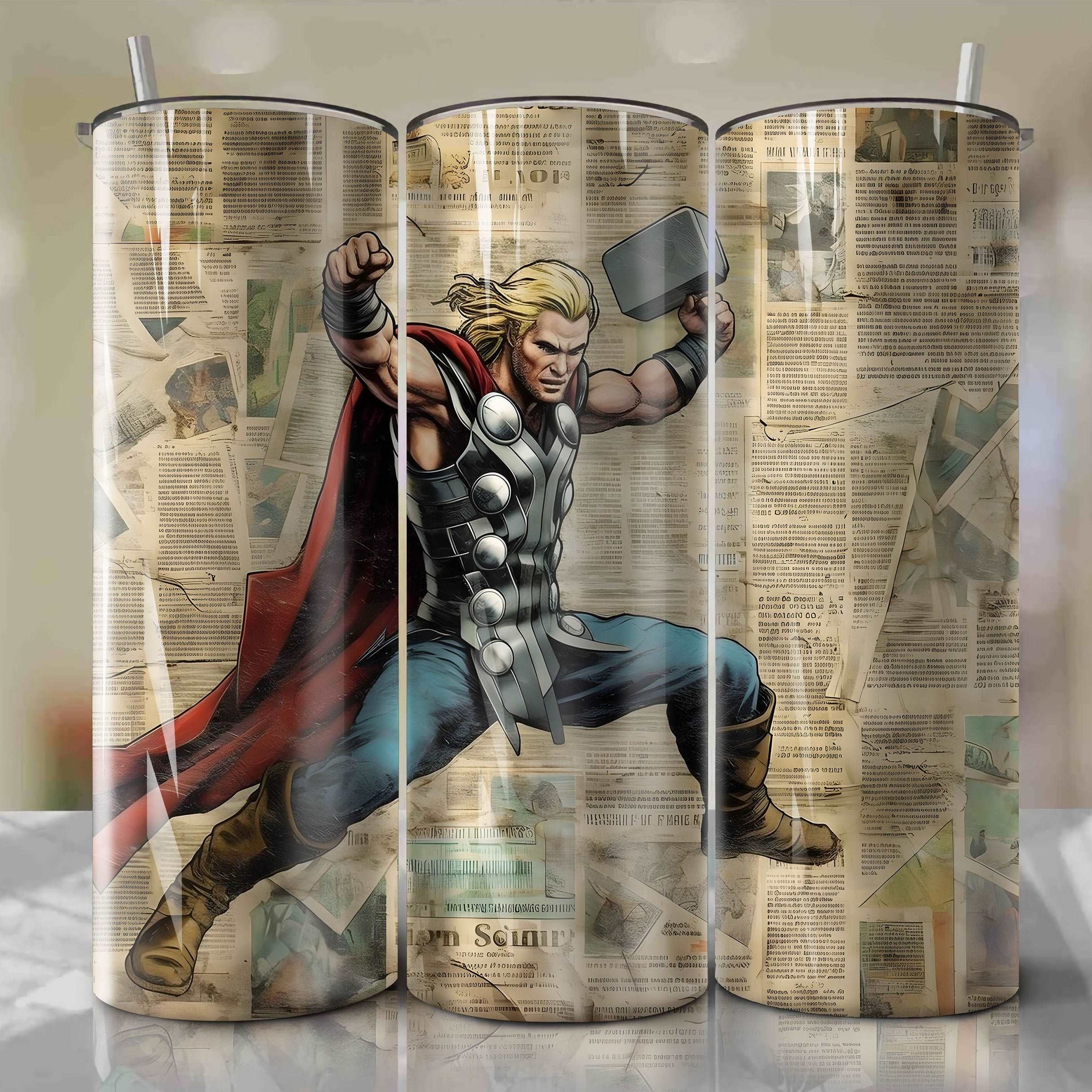 Thor cartoon | Newspaper | Wrap PNG Skinny Tumbler 20oz | Sublimation | Digital Download