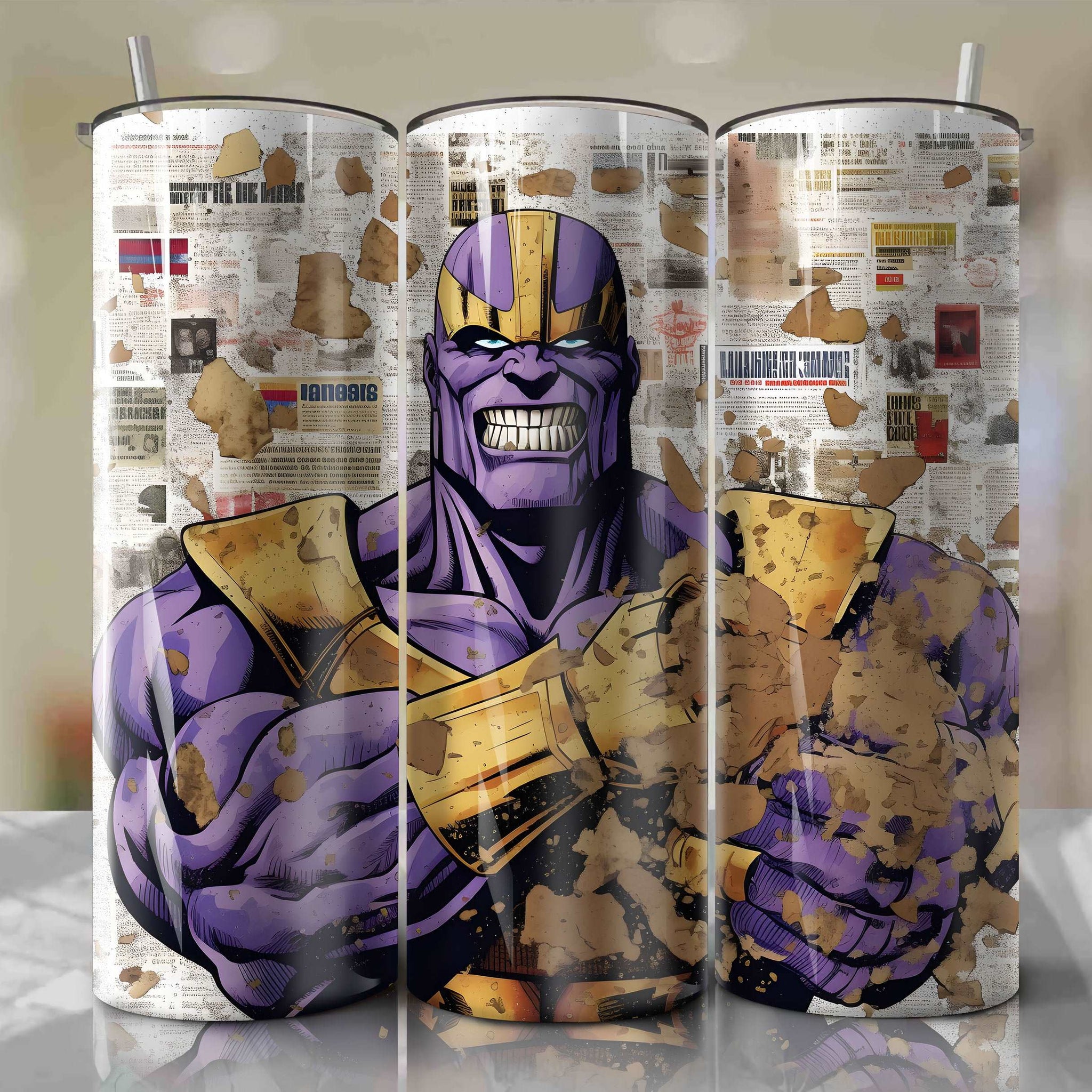 Thanos cartoon | Newspaper | Wrap PNG Skinny Tumbler 20oz | Sublimation | Digital Download
