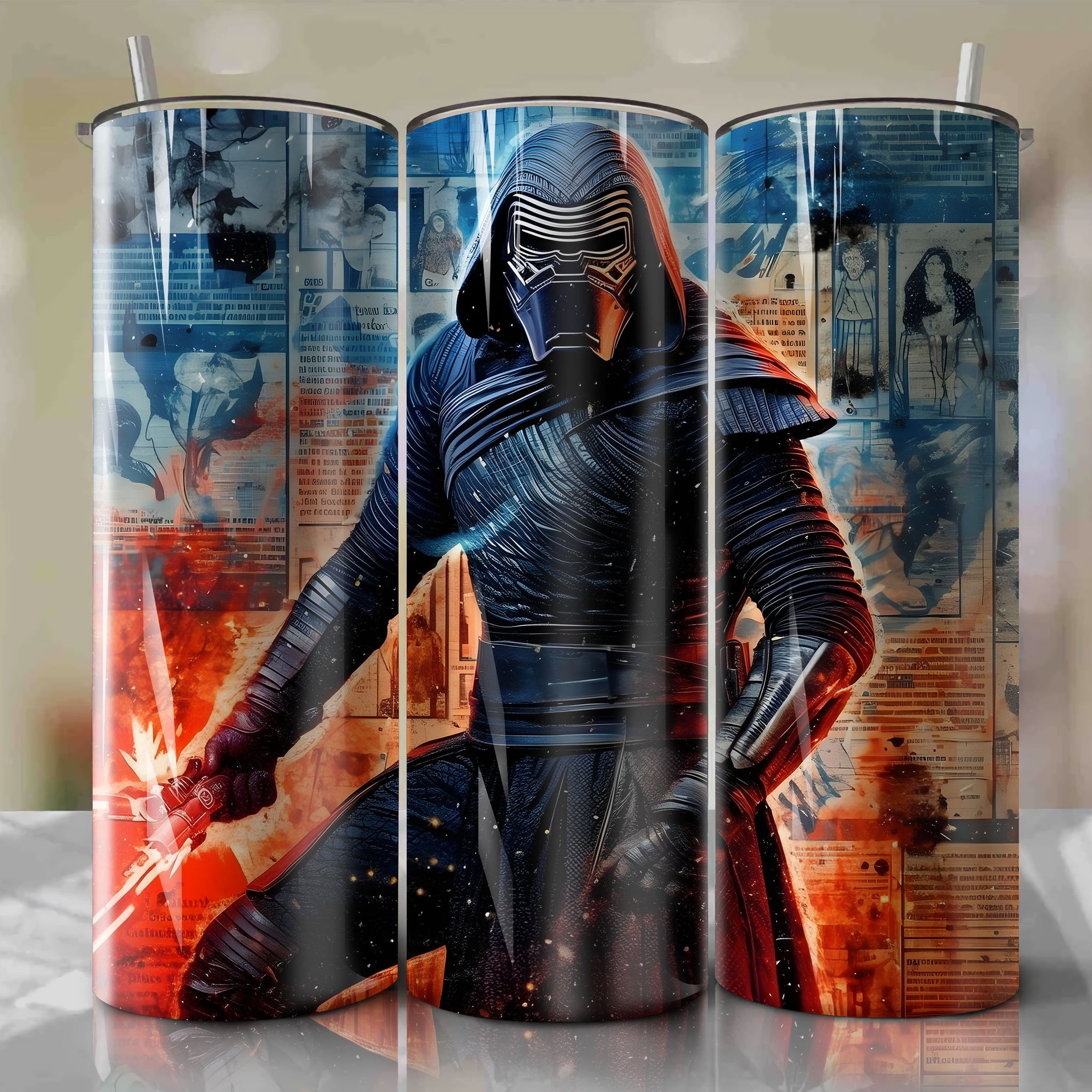 Kylo Ren cartoon | Newspaper | Wrap PNG Skinny Tumbler 20oz | Sublimation | Digital Download