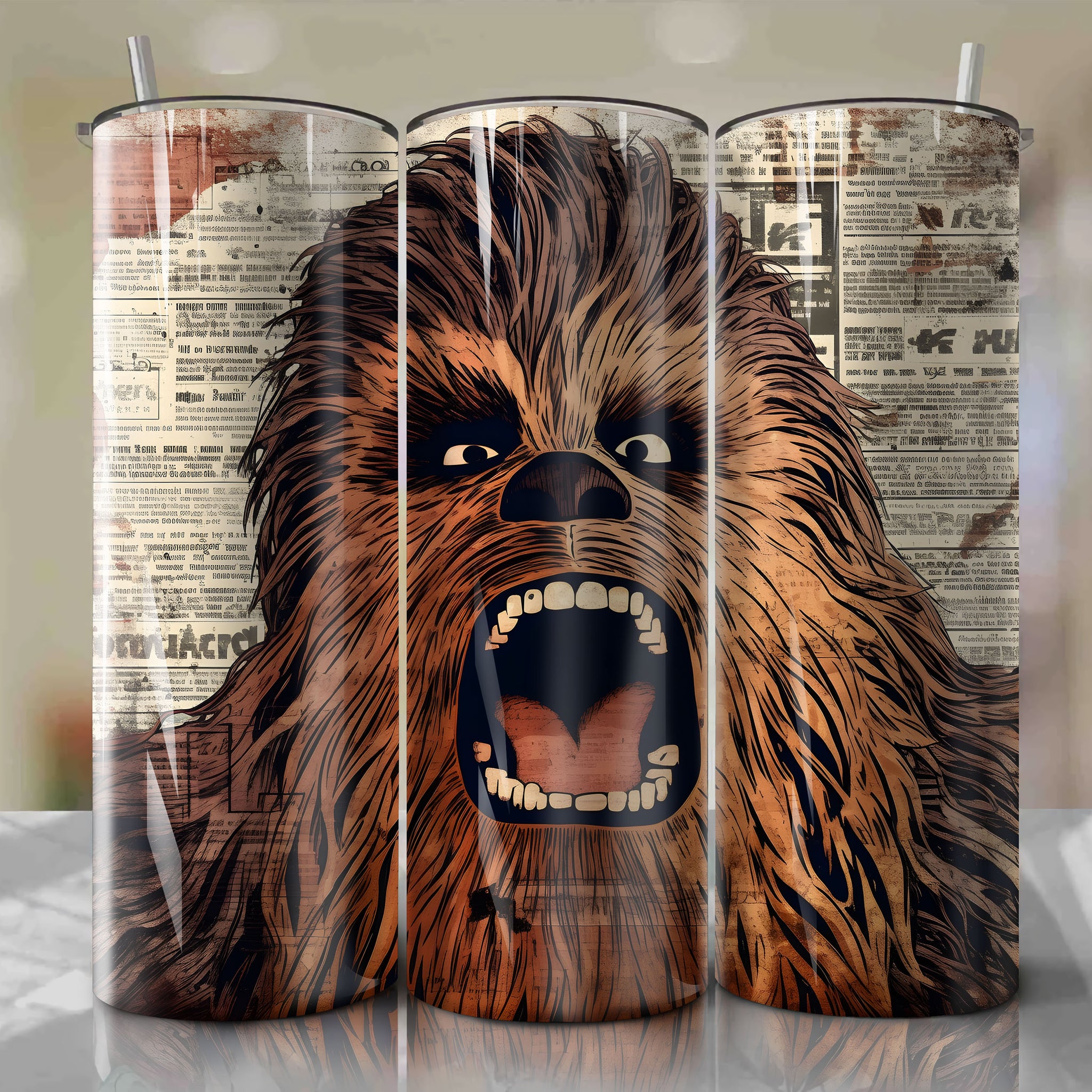 Chewbacca cartoon | Newspaper | Wrap PNG Skinny Tumbler 20oz | Sublimation | Digital Download