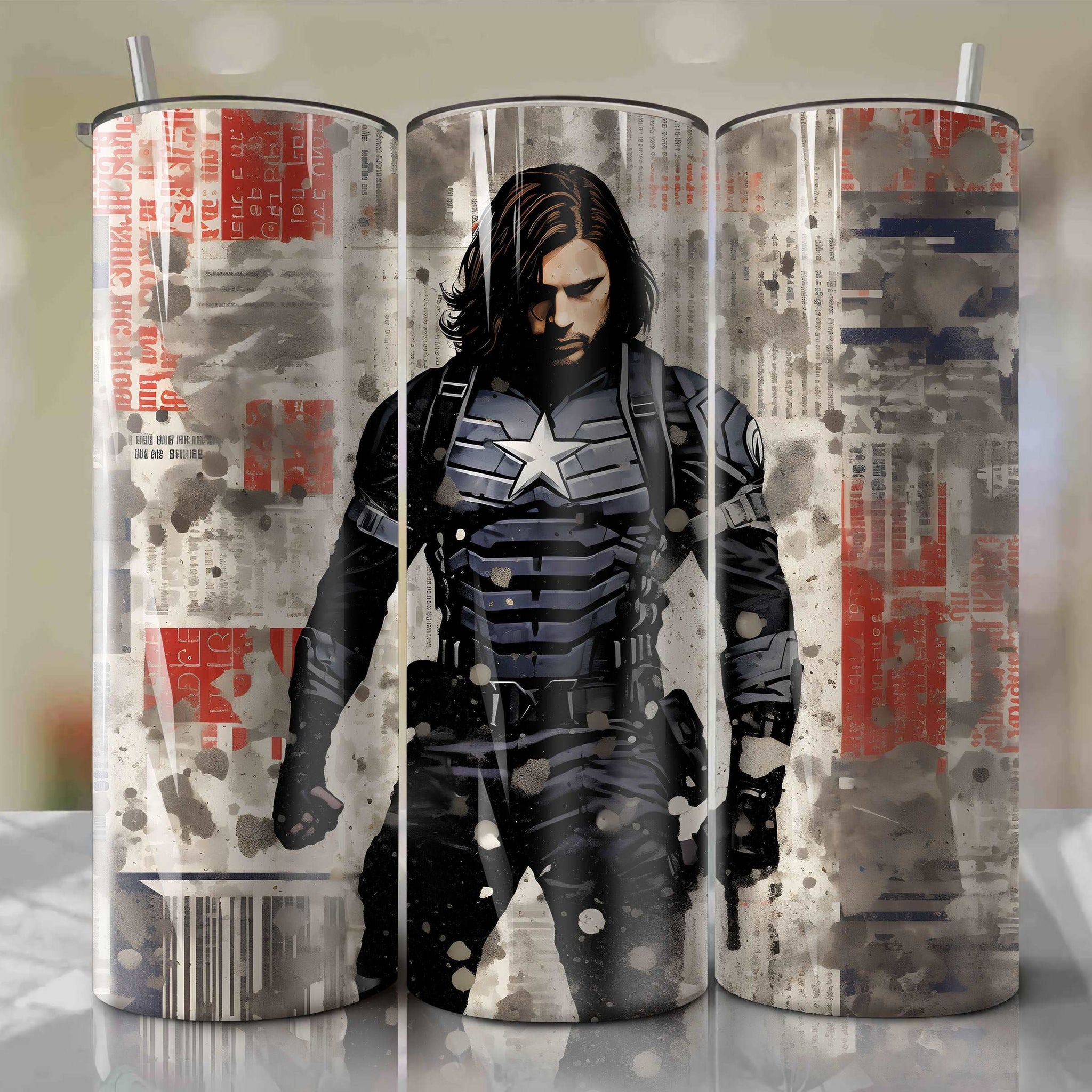 Winter Soldier cartoon | Newspaper | Wrap PNG Skinny Tumbler 20oz | Sublimation | Digital Download