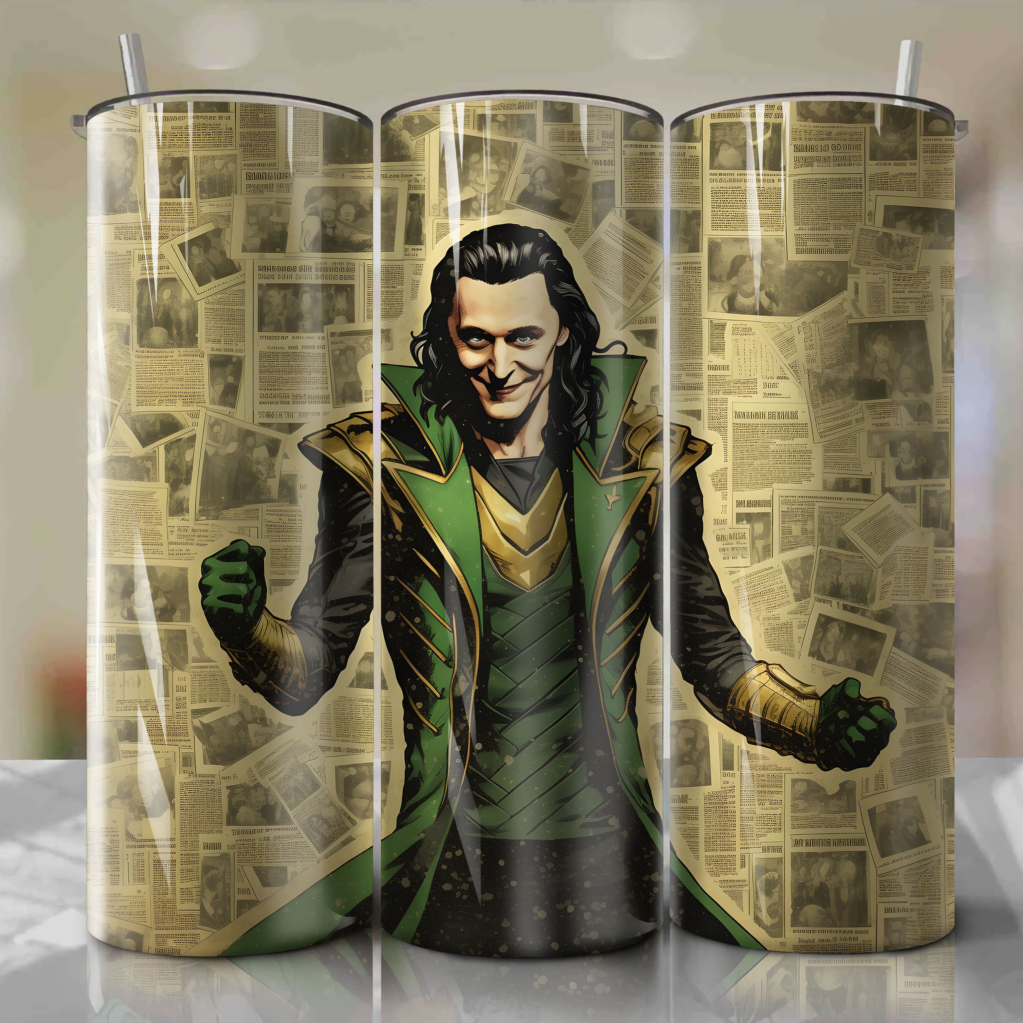 Loki cartoon | Newspaper | Wrap PNG Skinny Tumbler 20oz | Sublimation | Digital Download