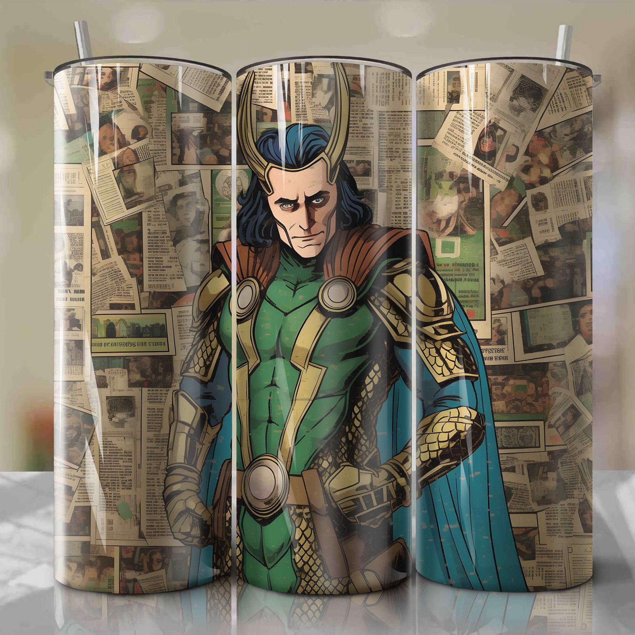 Loki cartoon | Newspaper | Wrap PNG Skinny Tumbler 20oz | Sublimation | Digital Download