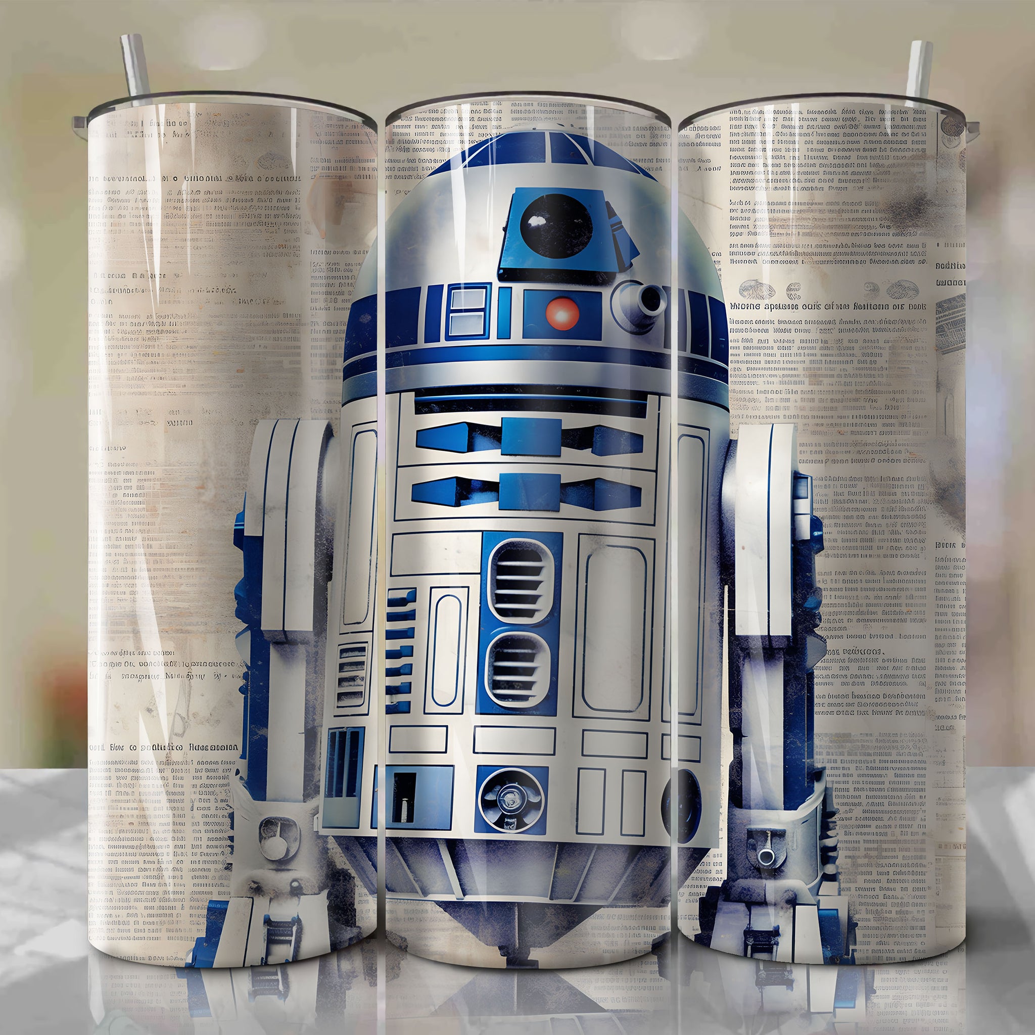 R2-D2 cartoon | Newspaper | Wrap PNG Skinny Tumbler 20oz | Sublimation | Digital Download