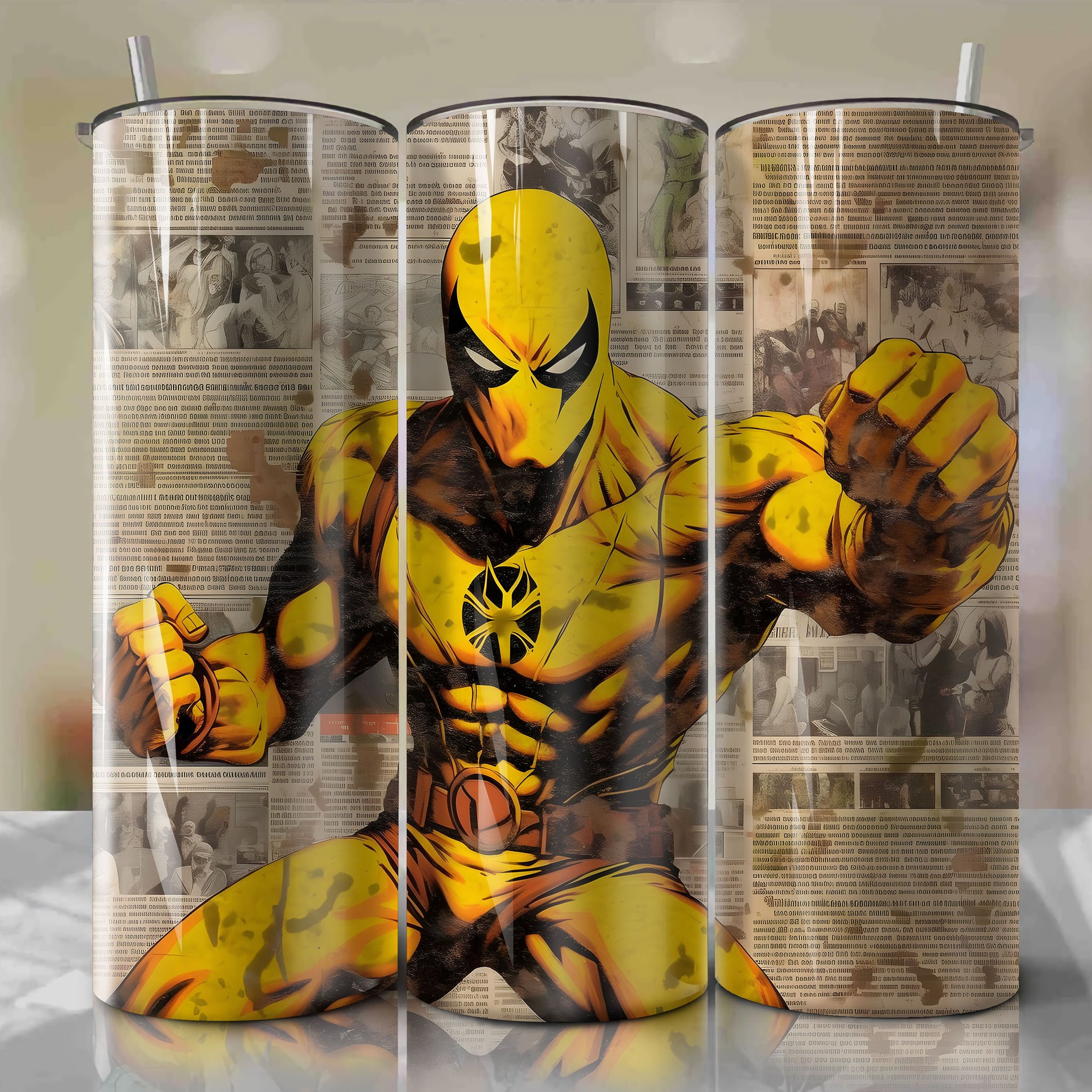 Iron Fist cartoon | Newspaper | Wrap PNG Skinny Tumbler 20oz | Sublimation | Digital Download