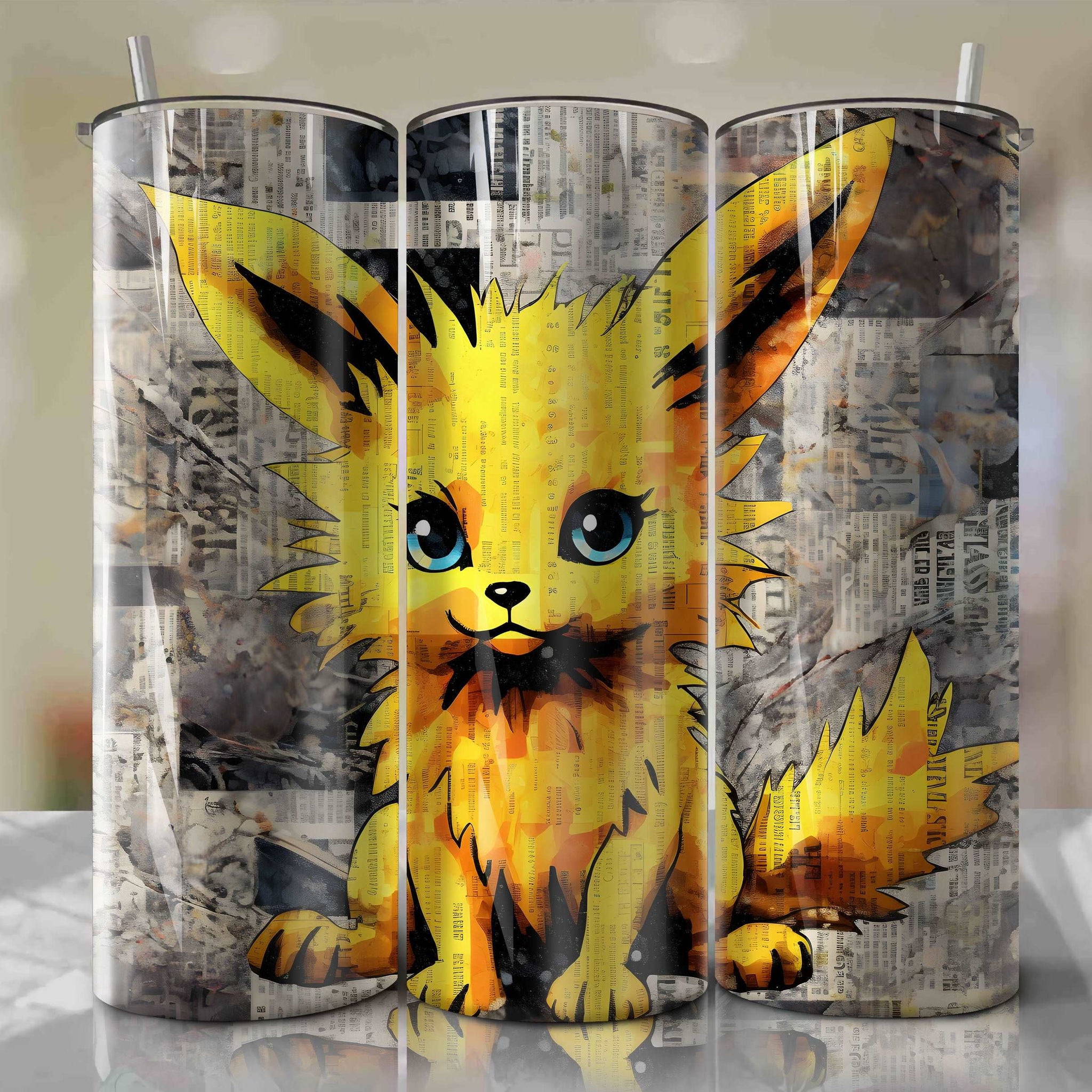 Jolteon cartoon | Newspaper | Wrap PNG Skinny Tumbler 20oz | Sublimation | Digital Download